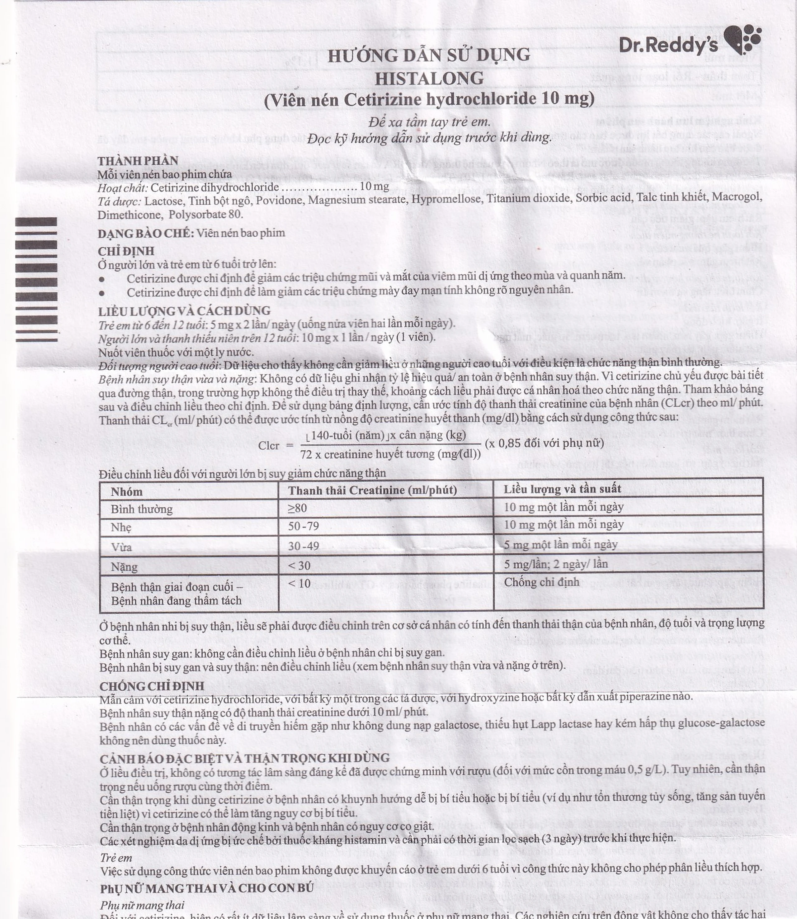 Thuốc Histalong 10mg Dr. Reddy điều trị viêm mũi theo mùa và viêm màng kết (2 vỉ x 10 viên)