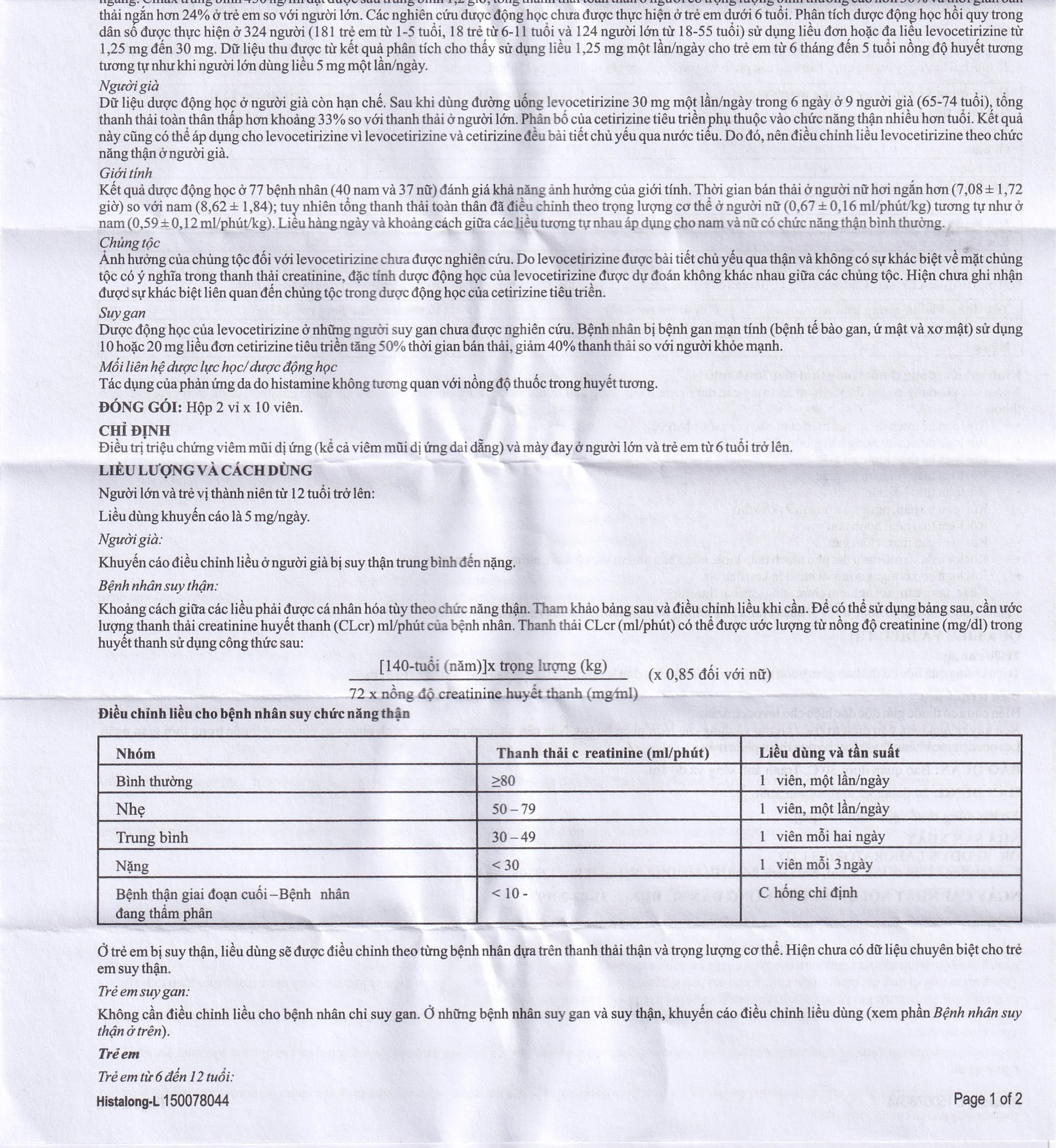 Thuốc Histalong - L 5mg Dr. Reddy điều trị triệu chứng viêm mũi dị ứng (2 vỉ x 10 viên)