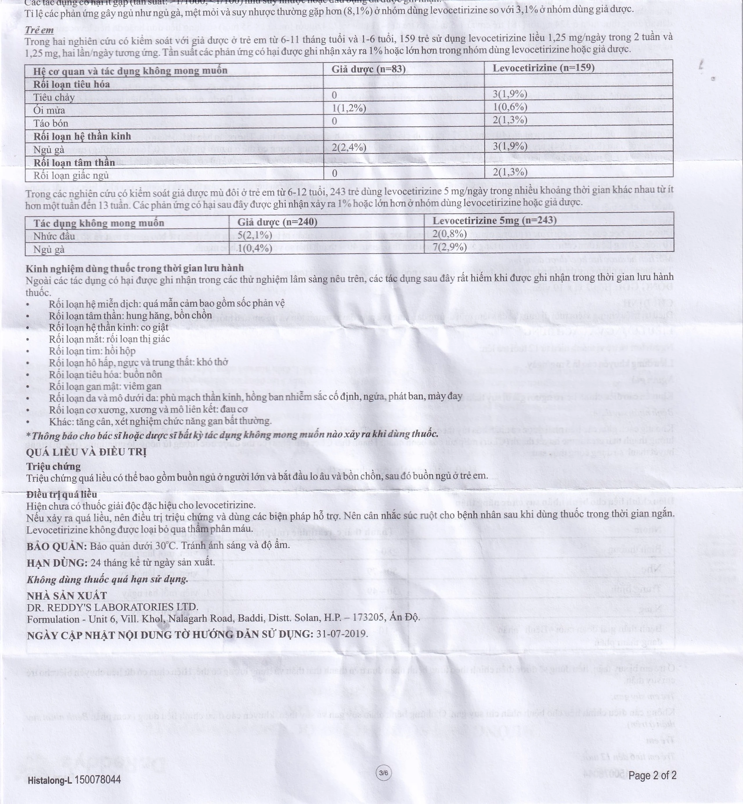 Thuốc Histalong - L 5mg Dr. Reddy điều trị triệu chứng viêm mũi dị ứng (2 vỉ x 10 viên)