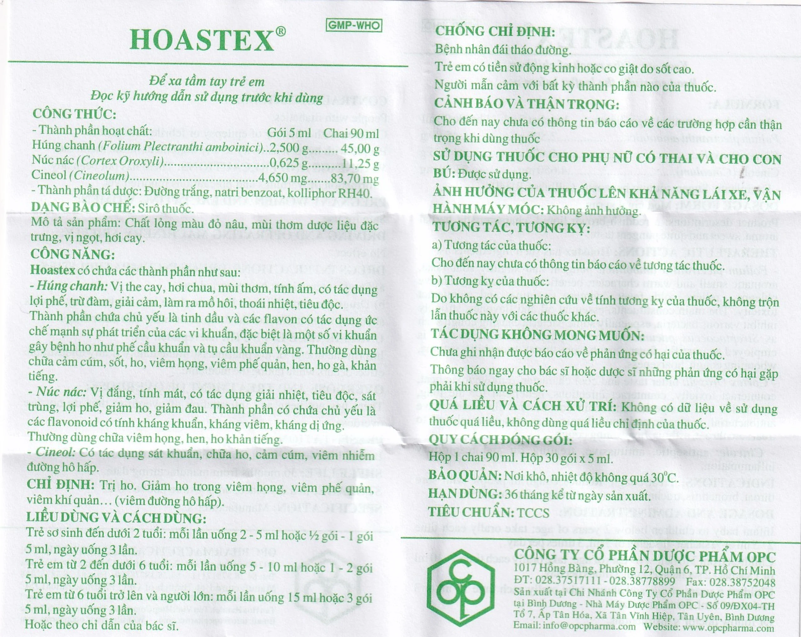 Siro HoAstex OPC điều trị ho, giảm ho trong viêm họng, viêm phế quản (90ml)