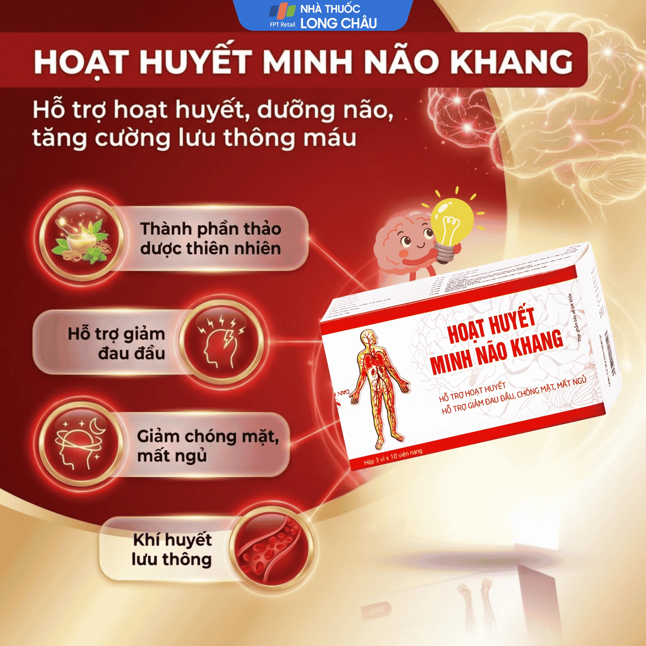 Viên uống Hoạt Huyết Minh Não Khang hỗ trợ hoạt huyết, giảm đau đầu, chóng mặt, mất ngủ (3 vỉ x 10 viên) 3