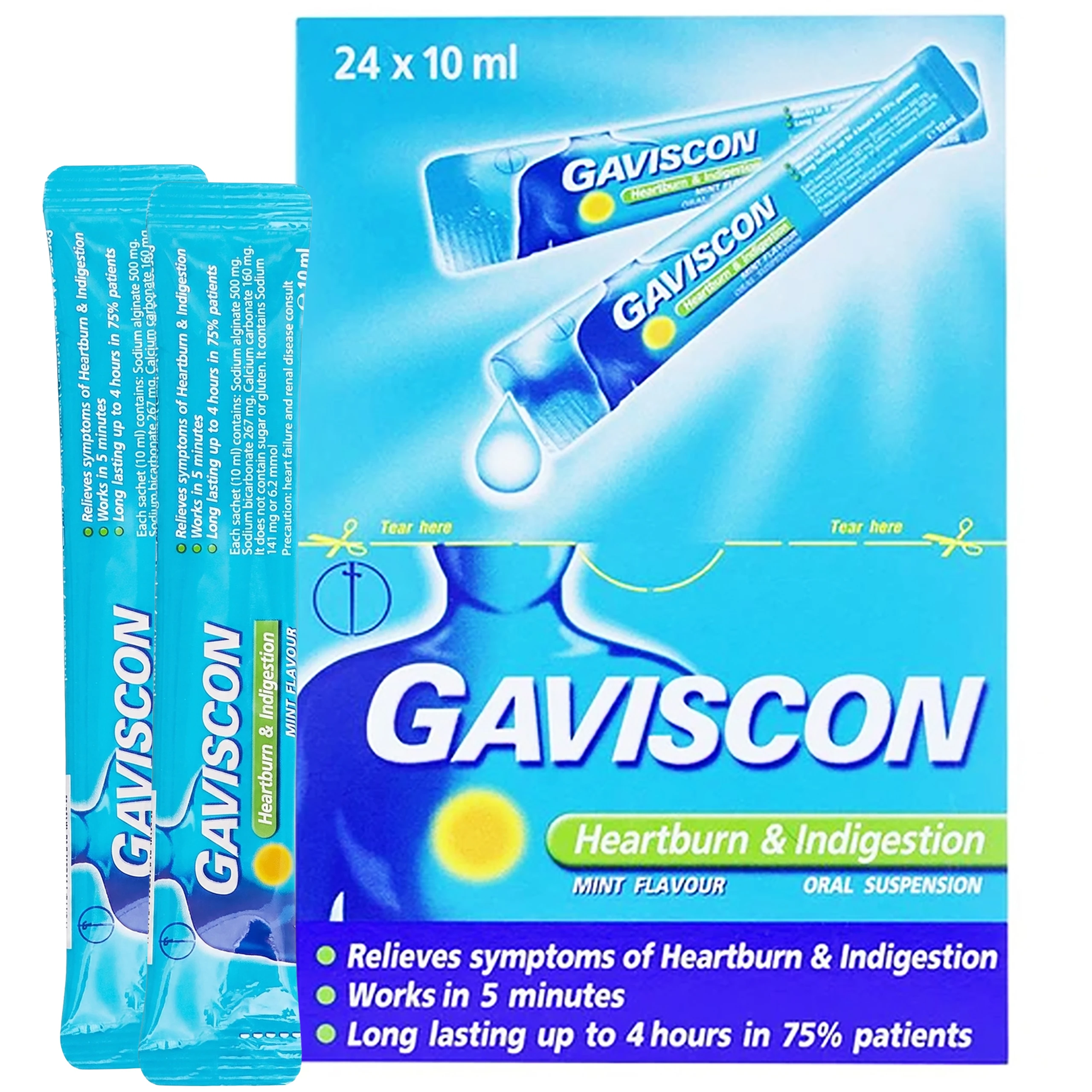Hỗn dịch Gaviscon Reckitt Benckiser điều trị trào ngược dạ dày, thực quản (24 gói x 10ml) 1