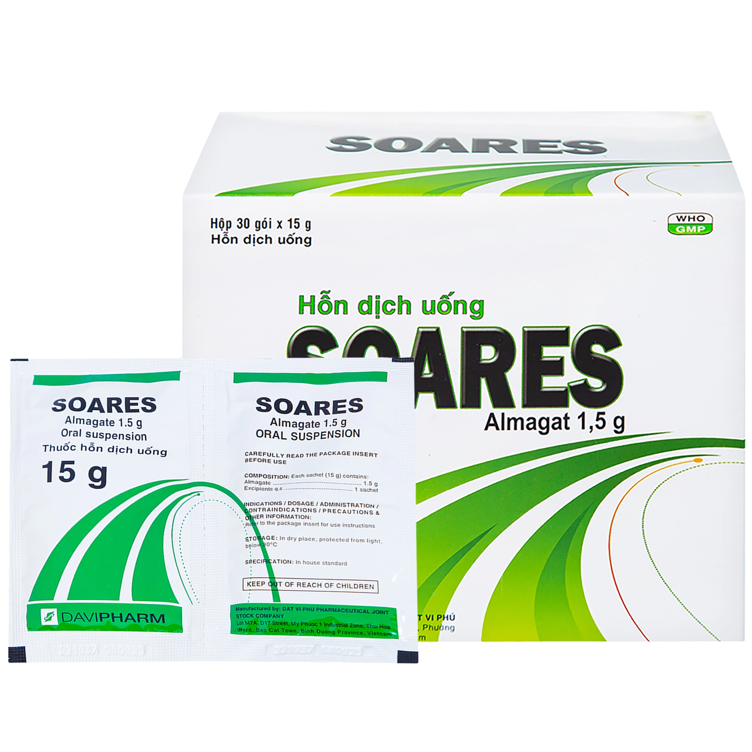 Hỗn dịch uống Soares Davipharm loét dạ dày - tá tràng, viêm dạ dày (30 gói x 15g)