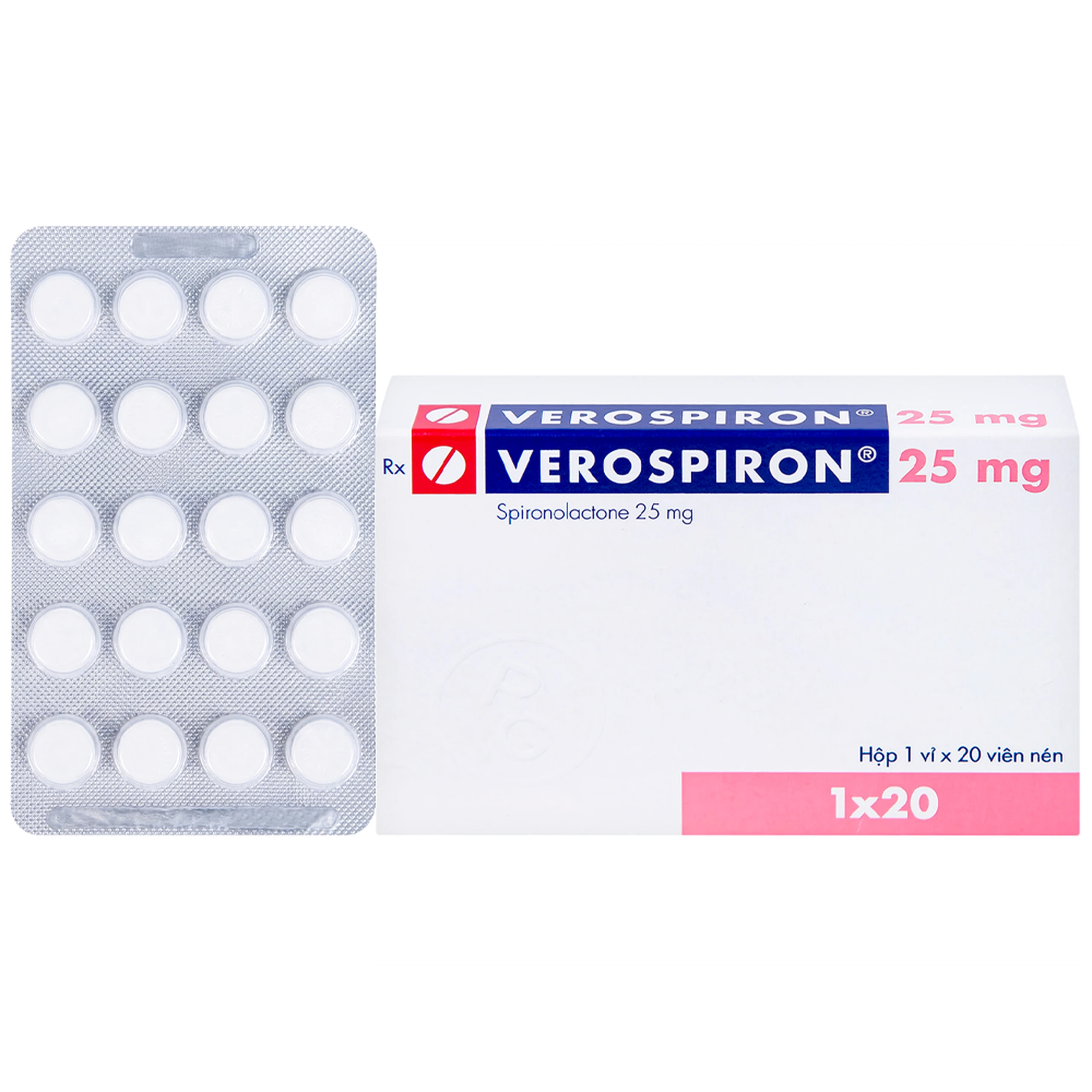 Thuốc Verospiron 25mg Gedeon điều trị phù, tăng huyết áp, cường aldosterone tiên phát và giảm kali huyết (1 vỉ x 20 viên) 1