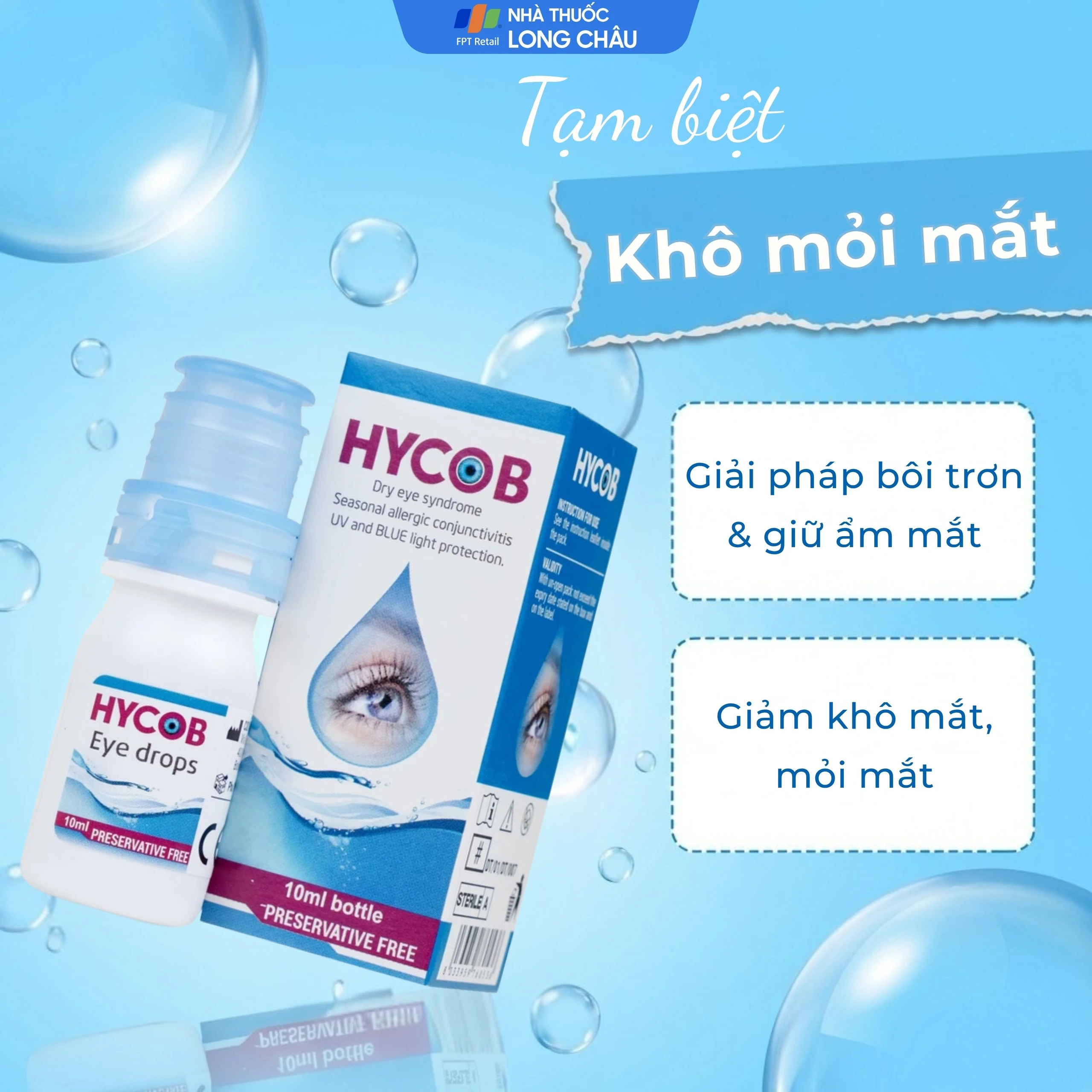 Nhỏ mắt Hycob 10ml giúp bôi trơn, tạo độ ẩm, giảm khô và mỏi mắt