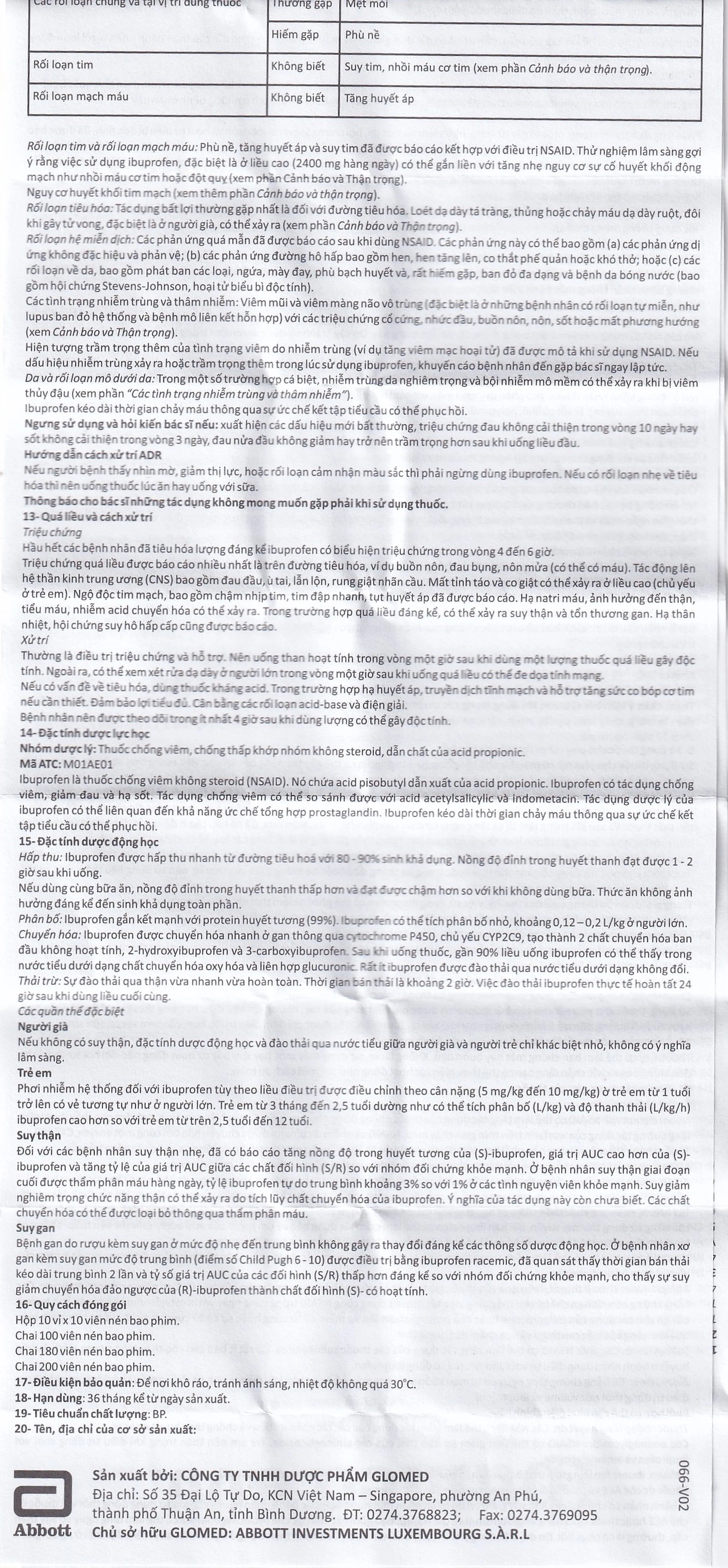 Thuốc Ibumed 400 Glomed giảm đau do cảm cúm, cảm lạnh, viêm khớp dạng thấp (10 vỉ x 10 viên)