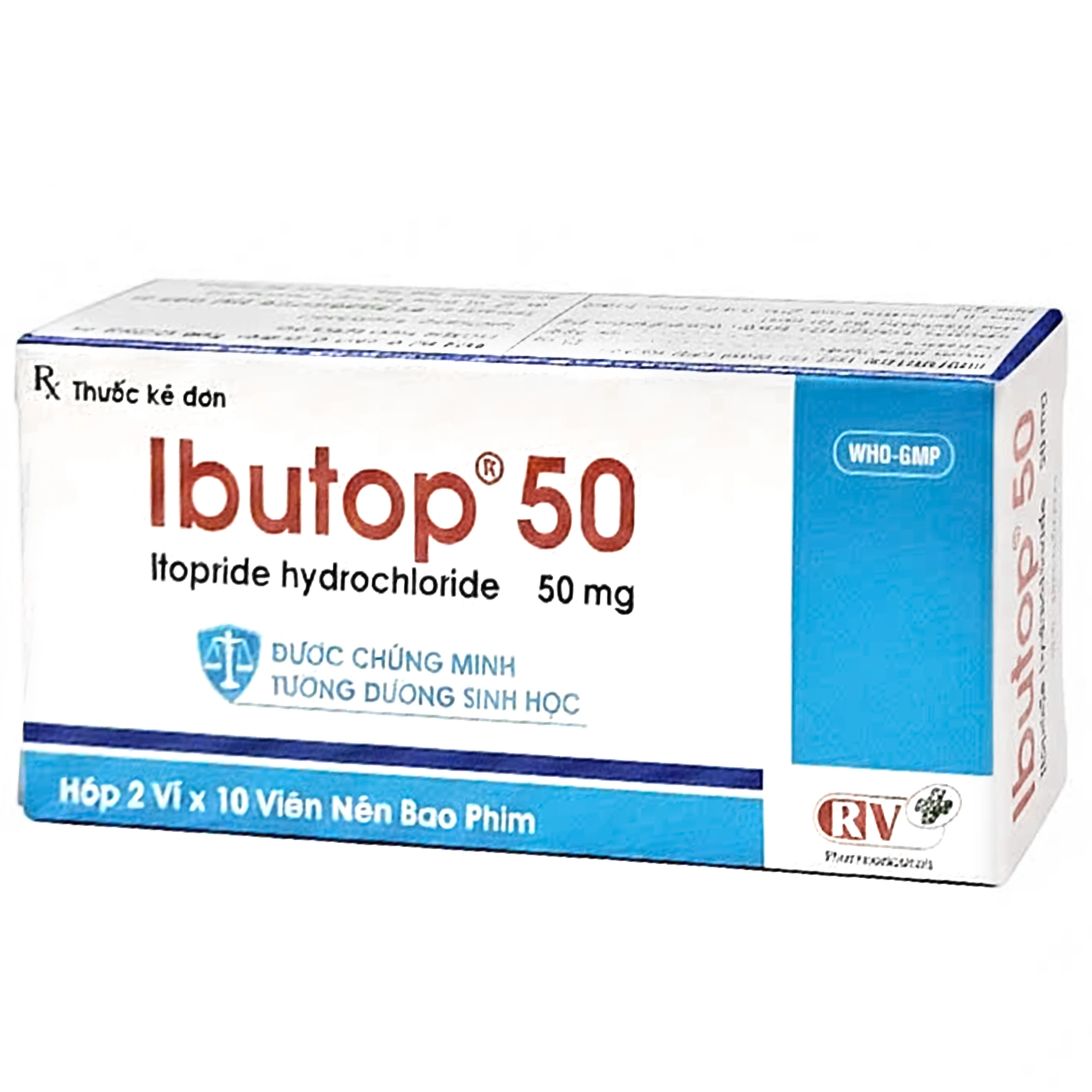 Thuốc Ibutop 50 OPV điều trị viêm dạ dày, chướng bụng, đau bụng, chán ăn, ợ nóng (2 vỉ x 10 viên)