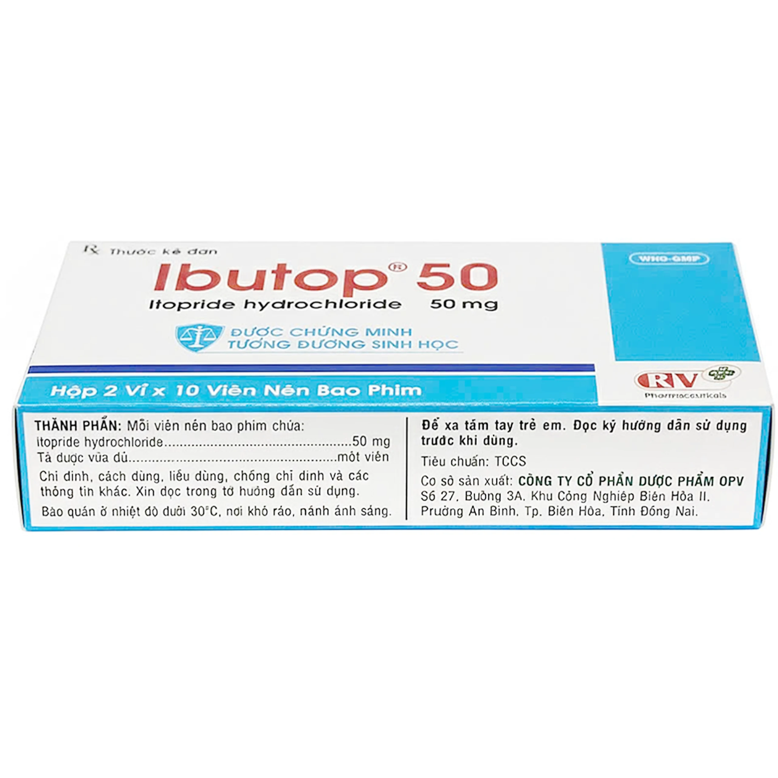Thuốc Ibutop 50 OPV điều trị viêm dạ dày, chướng bụng, đau bụng, chán ăn, ợ nóng (2 vỉ x 10 viên)