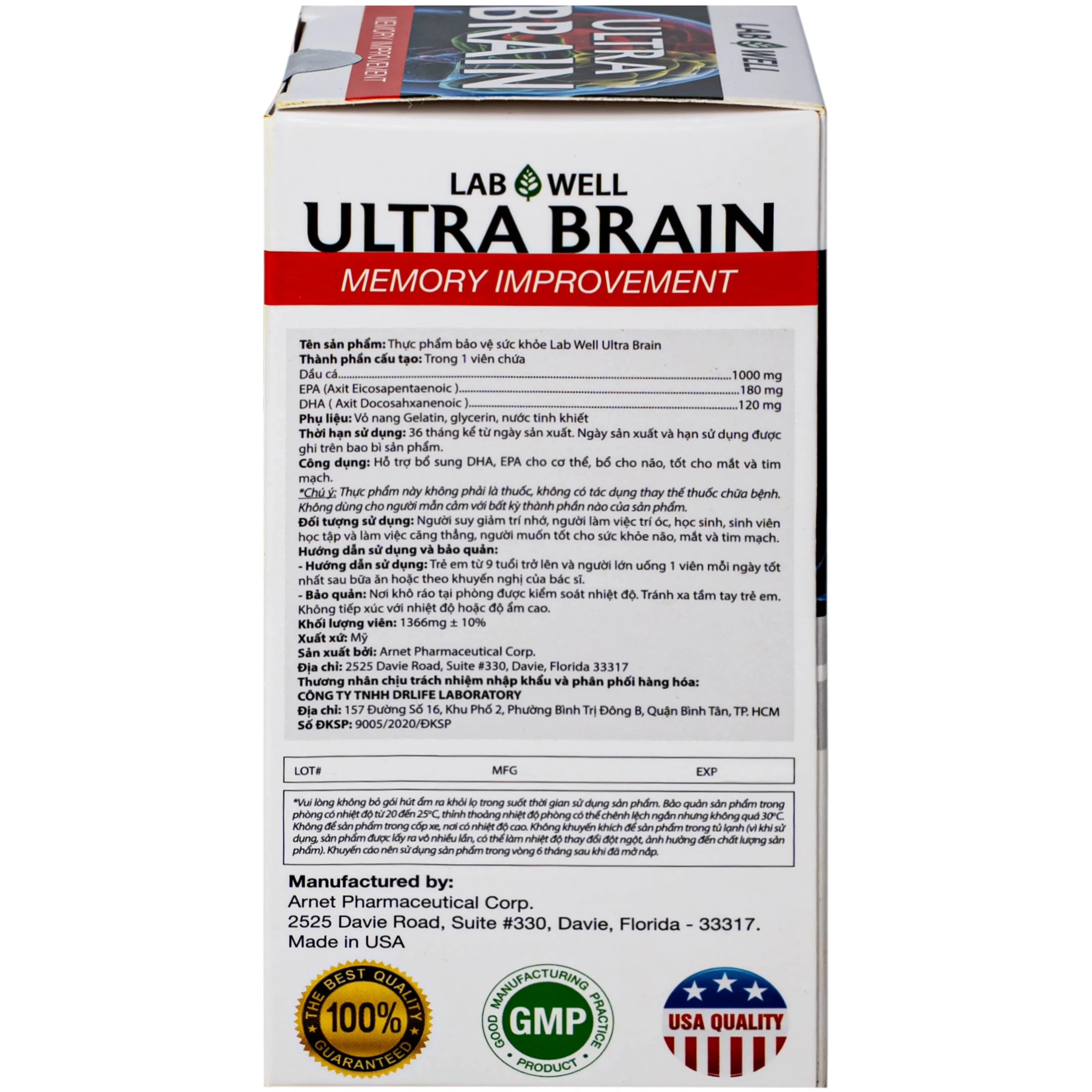 Viên uống bổ não, tốt cho mắt và tim mạch Ultra Brain Lab Well (60 viên) 5