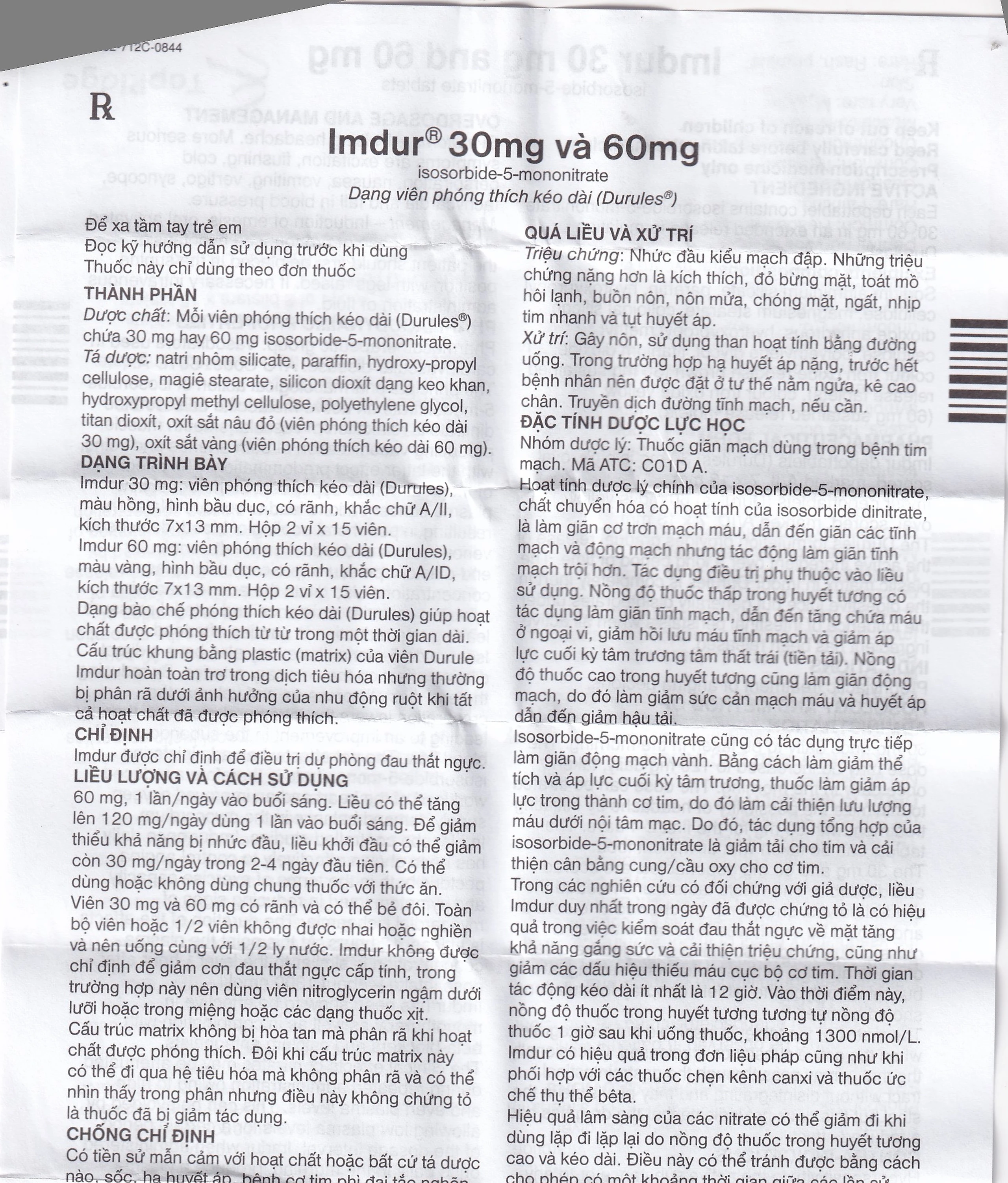 Thuốc Imdur 30mg AstraZeneca điều trị dự phòng đau thắt ngực (2 vỉ x 15 viên)