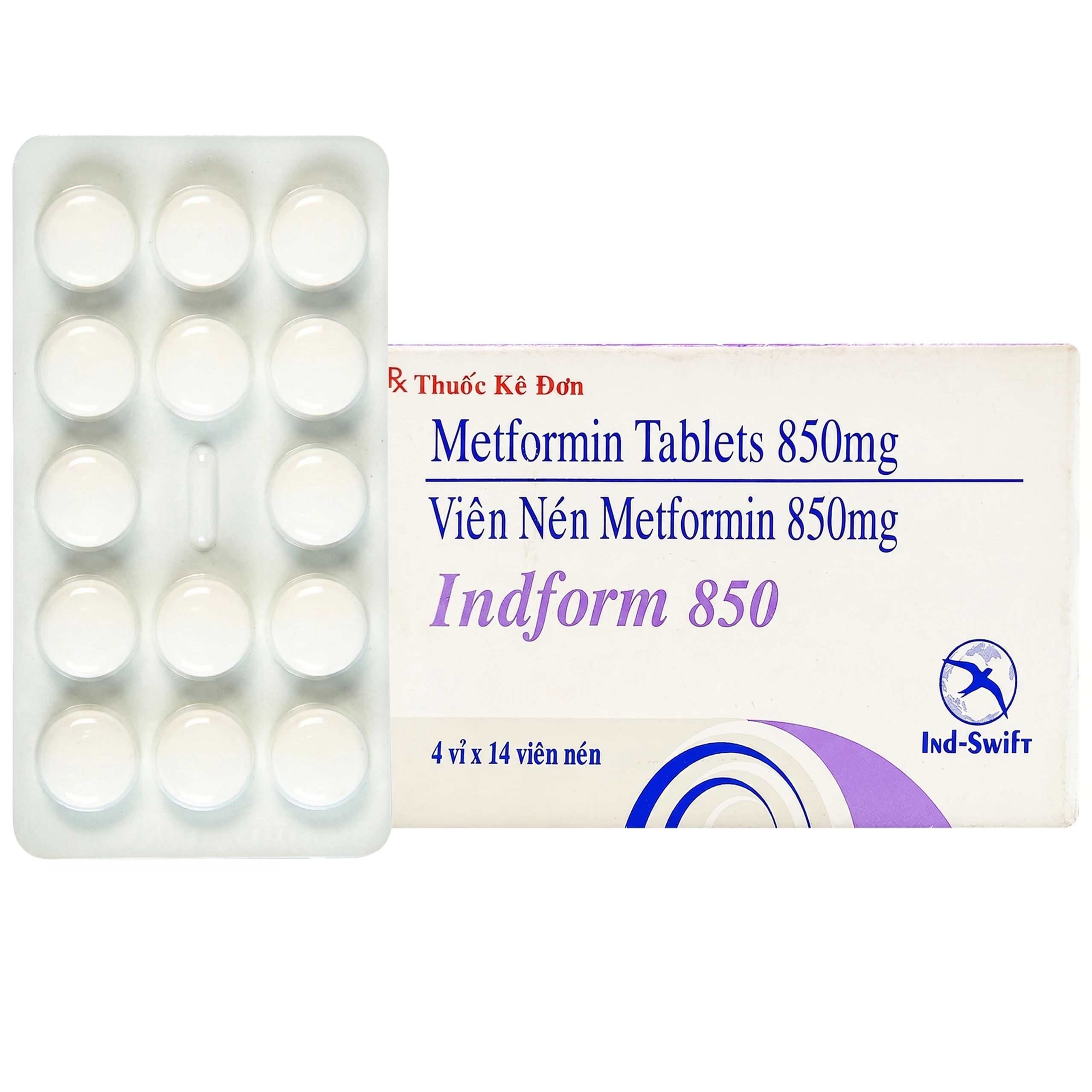 Thuốc Indform 850mg Ind-Swift  điều trị bệnh đái tháo đường (4 vỉ x 14 viên) 1