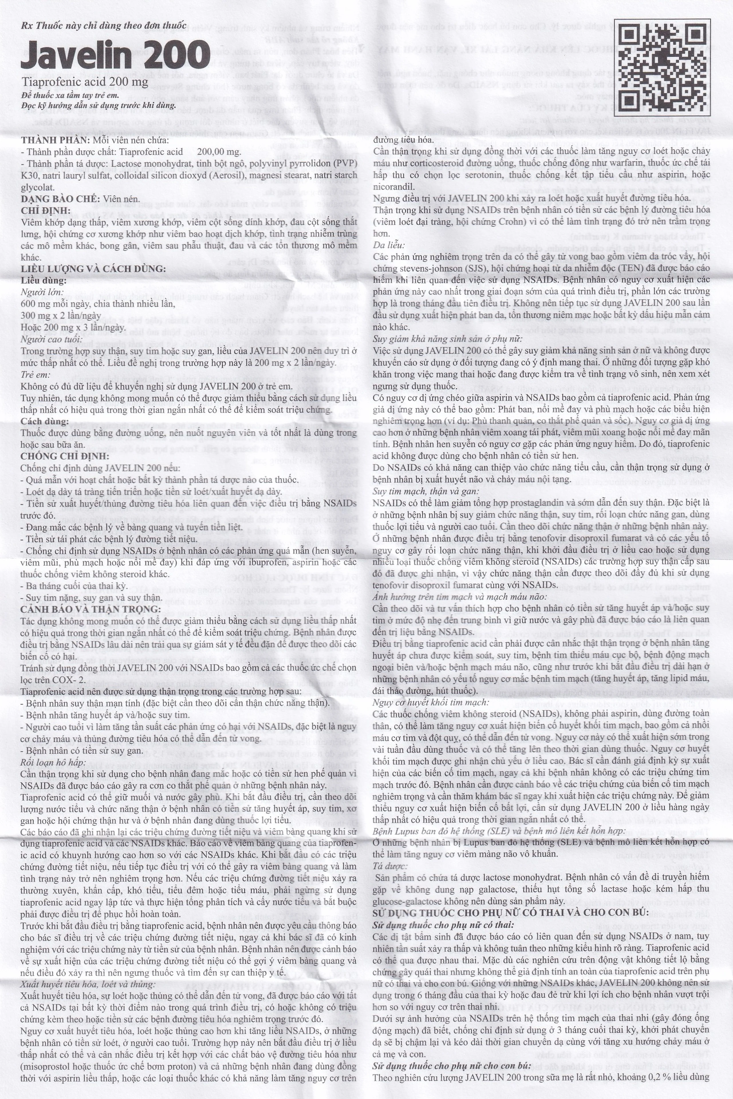 Thuốc Javelin 200mg USP điều trị các bệnh viêm khớp và đau cột sống (3 vỉ x 10 viên)