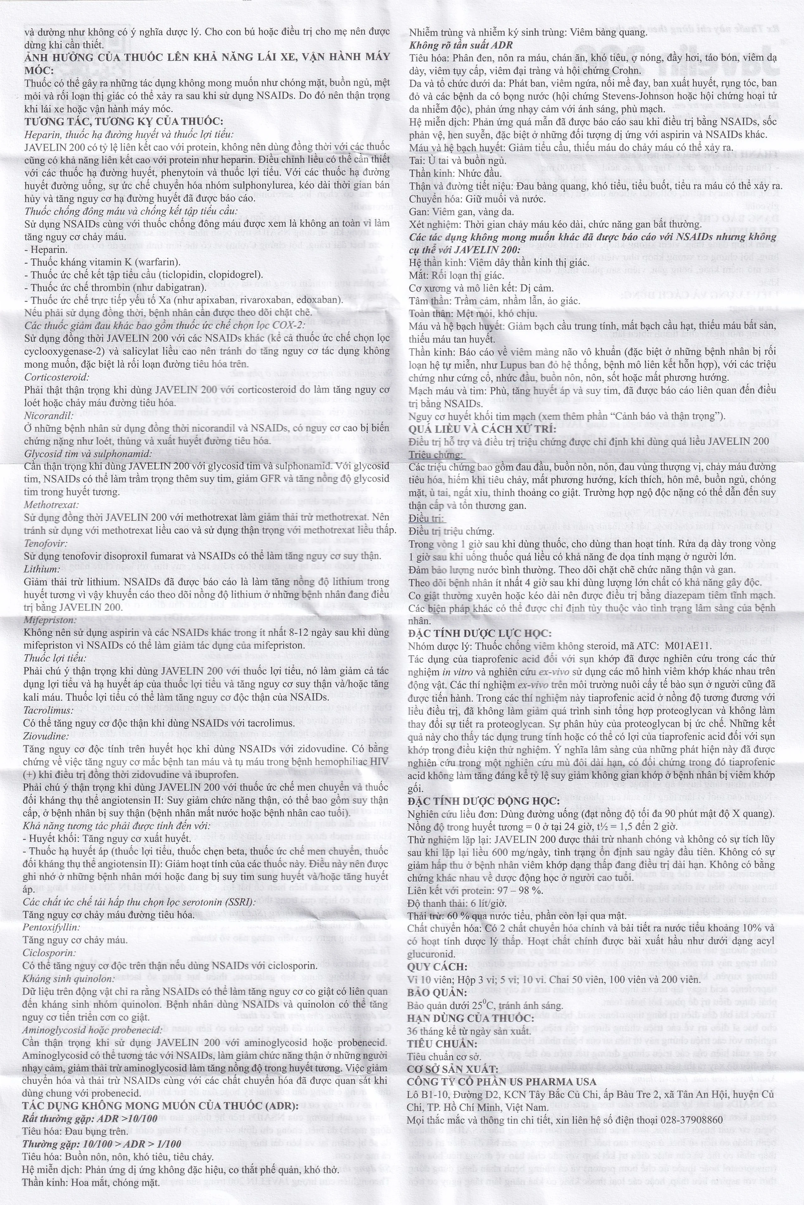 Thuốc Javelin 200mg USP điều trị các bệnh viêm khớp và đau cột sống (3 vỉ x 10 viên)