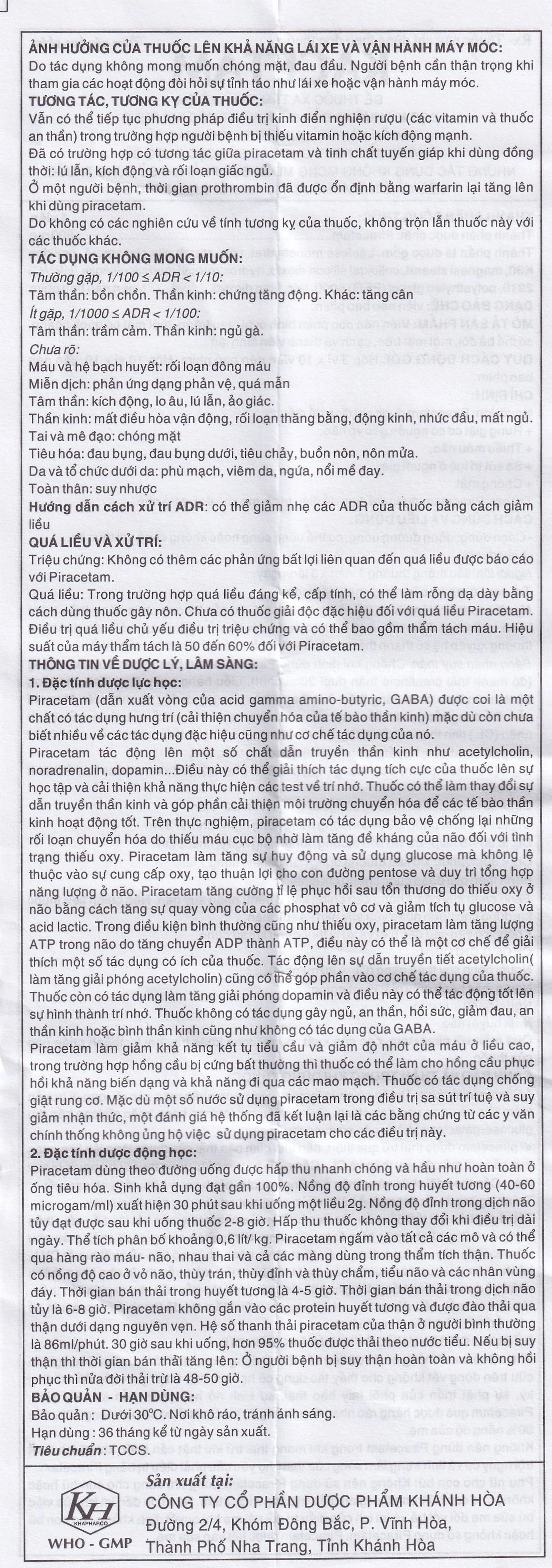 Viên nén Kacetam 800mg Khapharco điều trị rung giật cơ có nguồn gốc vỏ não, thiếu máu não (10 vỉ x 10 viên)