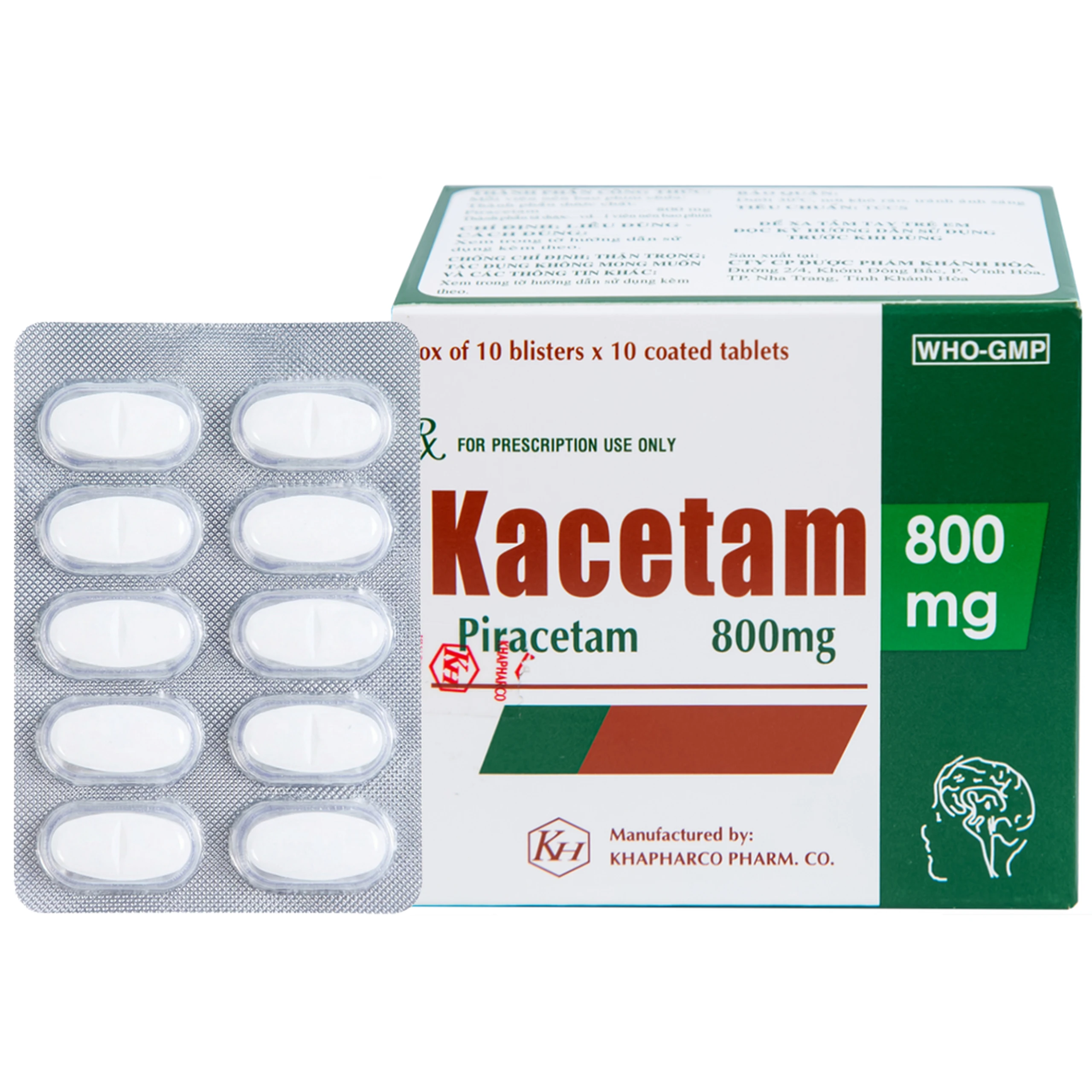 Viên nén Kacetam 800mg Khapharco điều trị rung giật cơ có nguồn gốc vỏ não, thiếu máu não (10 vỉ x 10 viên) 1