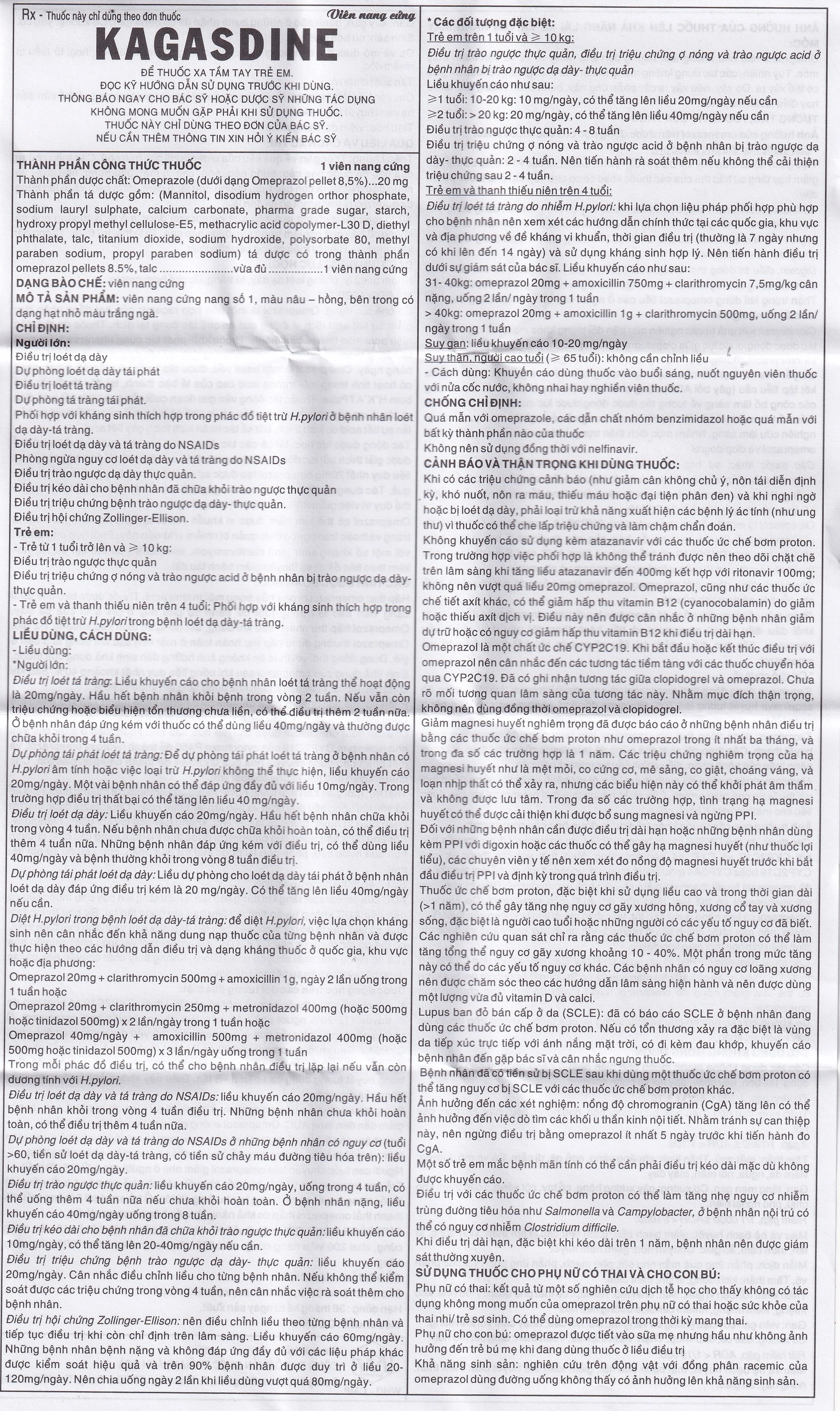 Viên nang Kagasdine 20mg Khapharco điều trị loét dạ dày, tá tràng (10 vỉ x 10 viên)