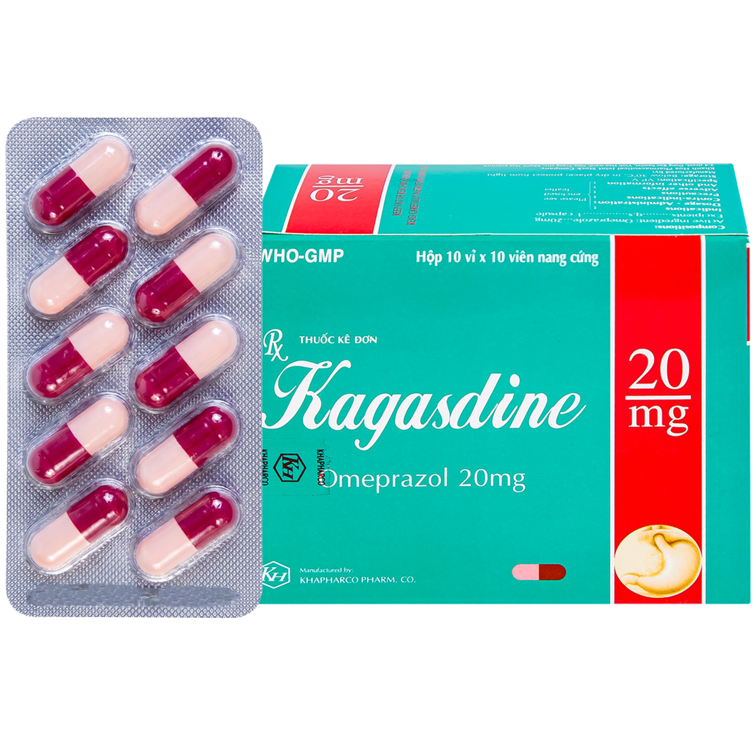 Viên nang Kagasdine 20mg Khapharco điều trị loét dạ dày, tá tràng (10 vỉ x 10 viên)