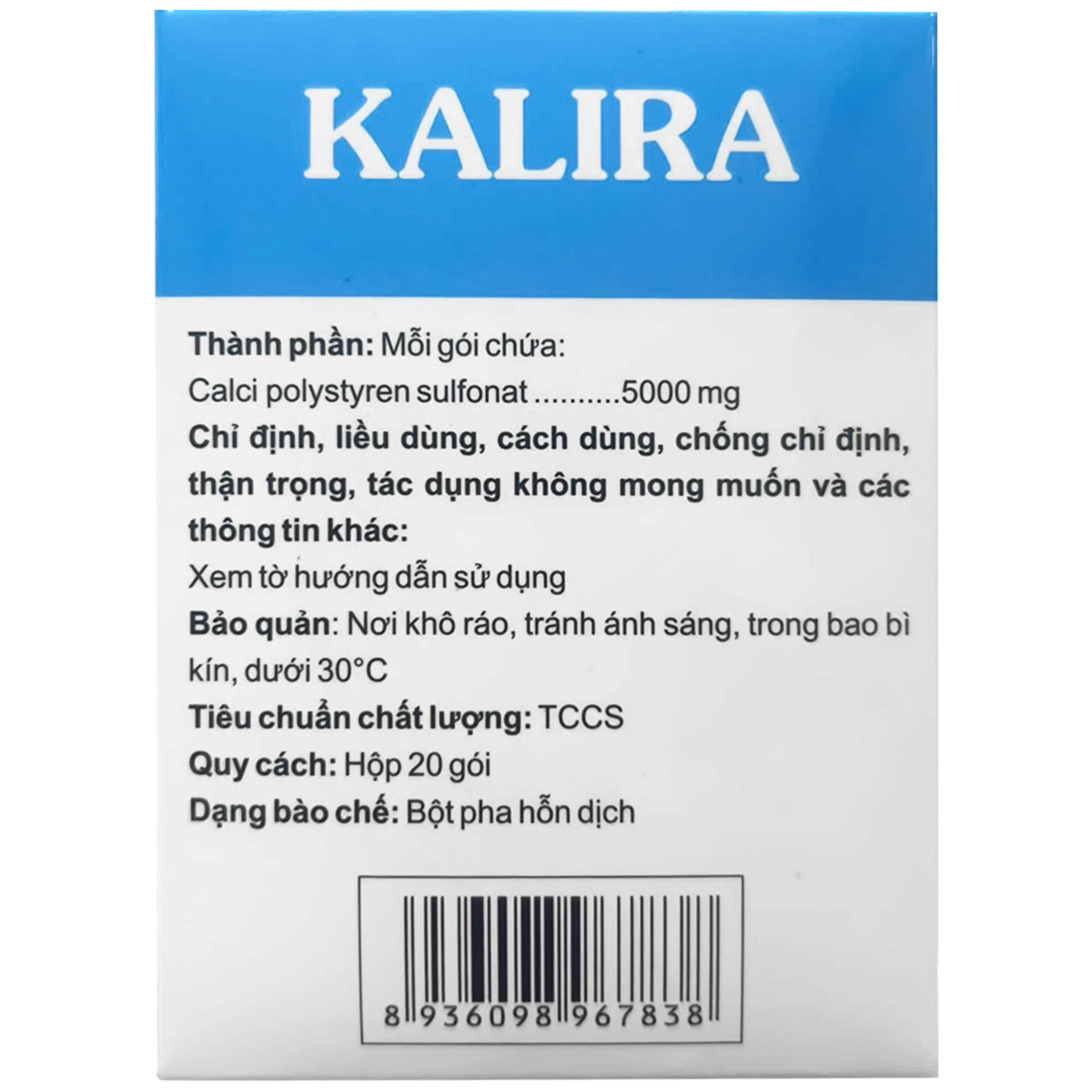 Thuốc Kalira CPC1 điều trị tăng kali trong máu do suy thận (20 gói x 5g) 3