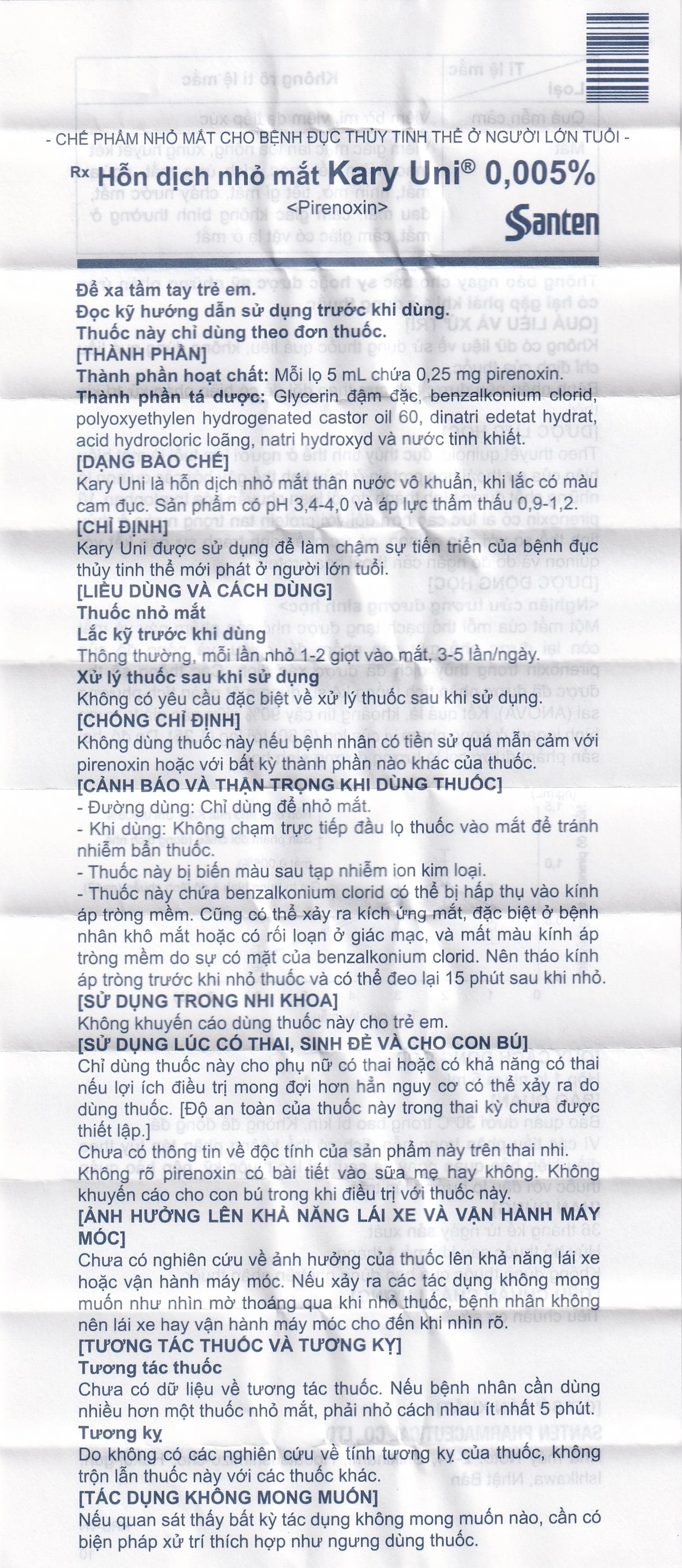 Thuốc nhỏ mắt Kary Uni Santen điều trị đục thủy tinh thể mới phát (5ml)