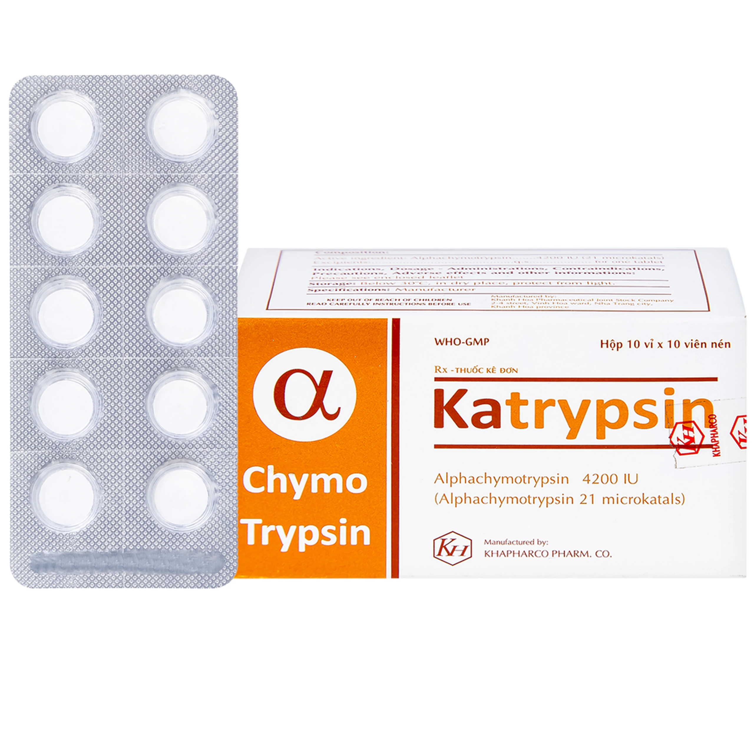Viên nén Katrypsin 4200IU Khapharco điều trị phù nề sau chấn thương, phẫu thuật, bỏng (10 vỉ x 10 viên) 1