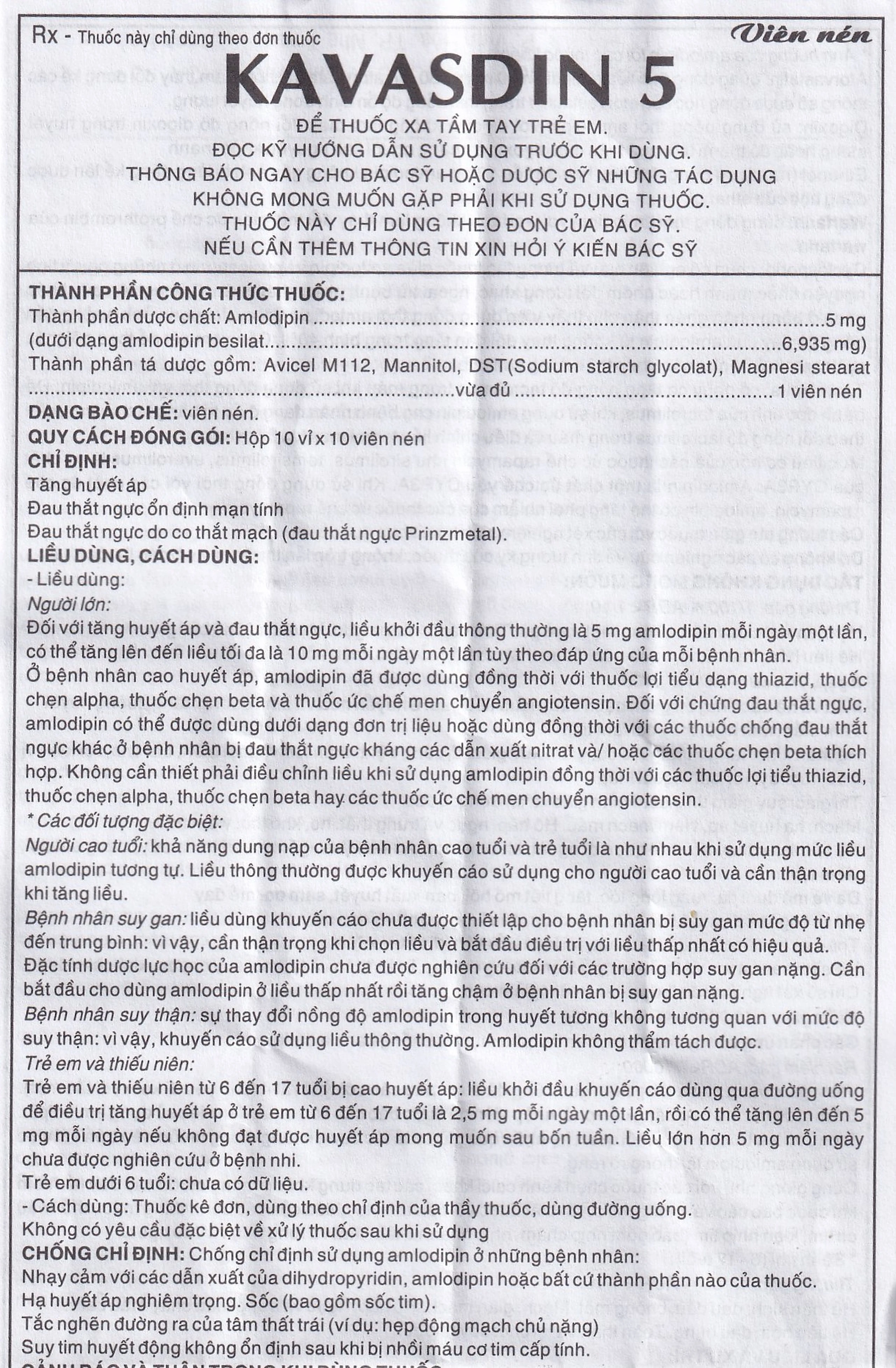 Thuốc Kavasdin 5 Khánh Hòa hỗ trợ điều trị tăng huyết áp (10 vỉ x 10 viên)
