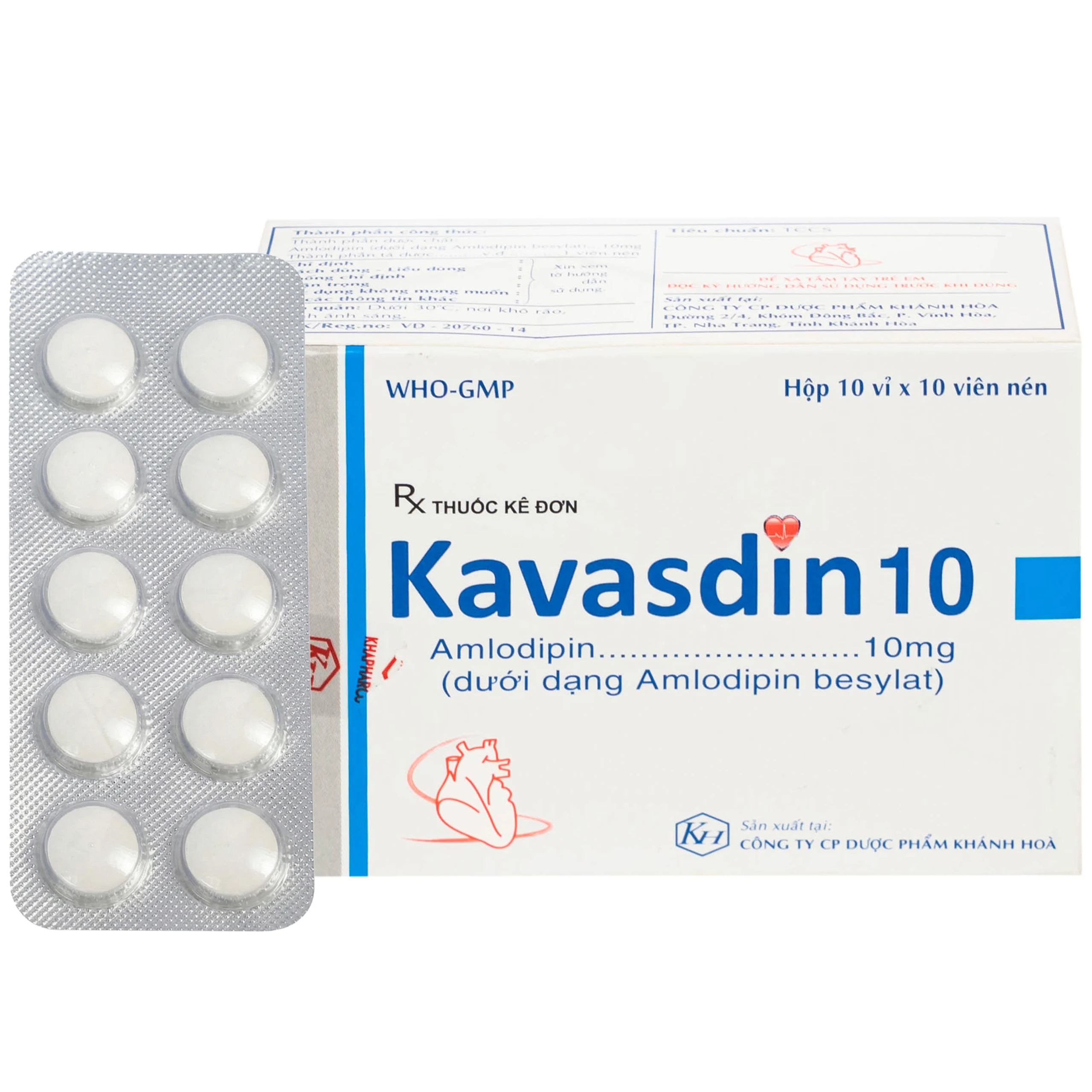 Viên nén Kavasdin 10mg Khapharco điều trị tăng huyết áp ở người đau thắt ngực ổn định (10 vỉ x 10 viên) 1