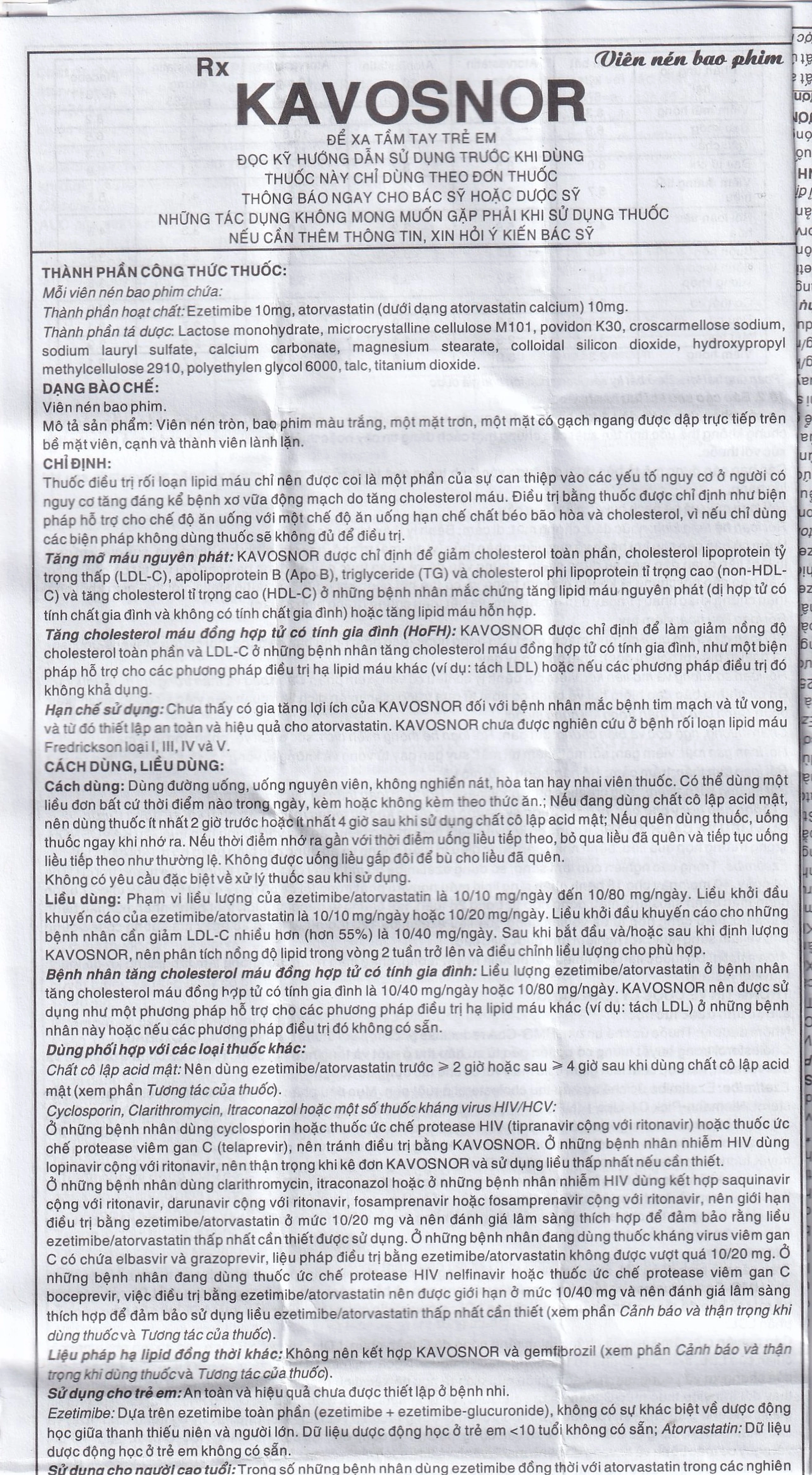 Thuốc Kavosnor điều trị tăng cholesterol toàn phần (10 vỉ 10 viên)