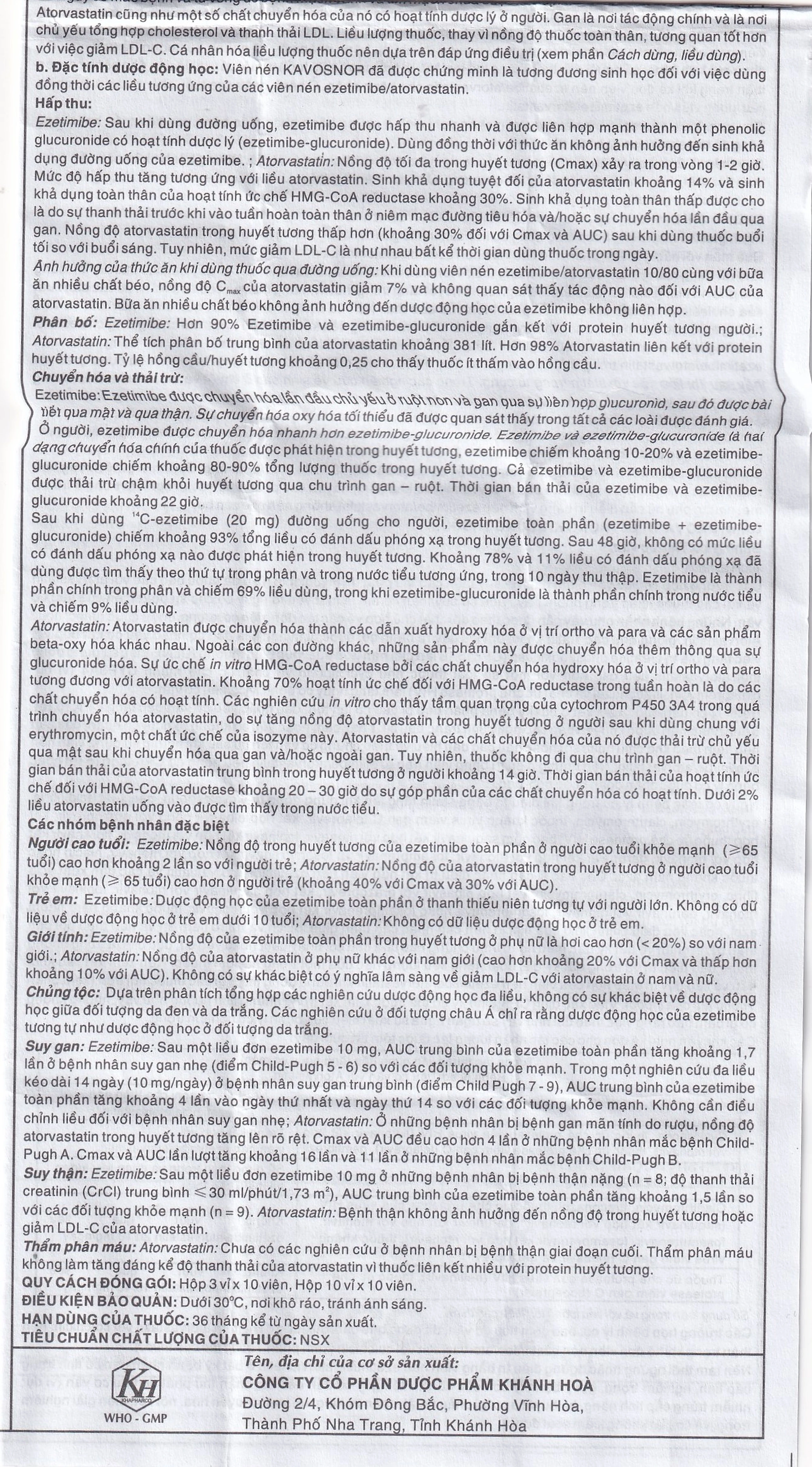 Thuốc Kavosnor điều trị tăng cholesterol toàn phần (10 vỉ 10 viên)