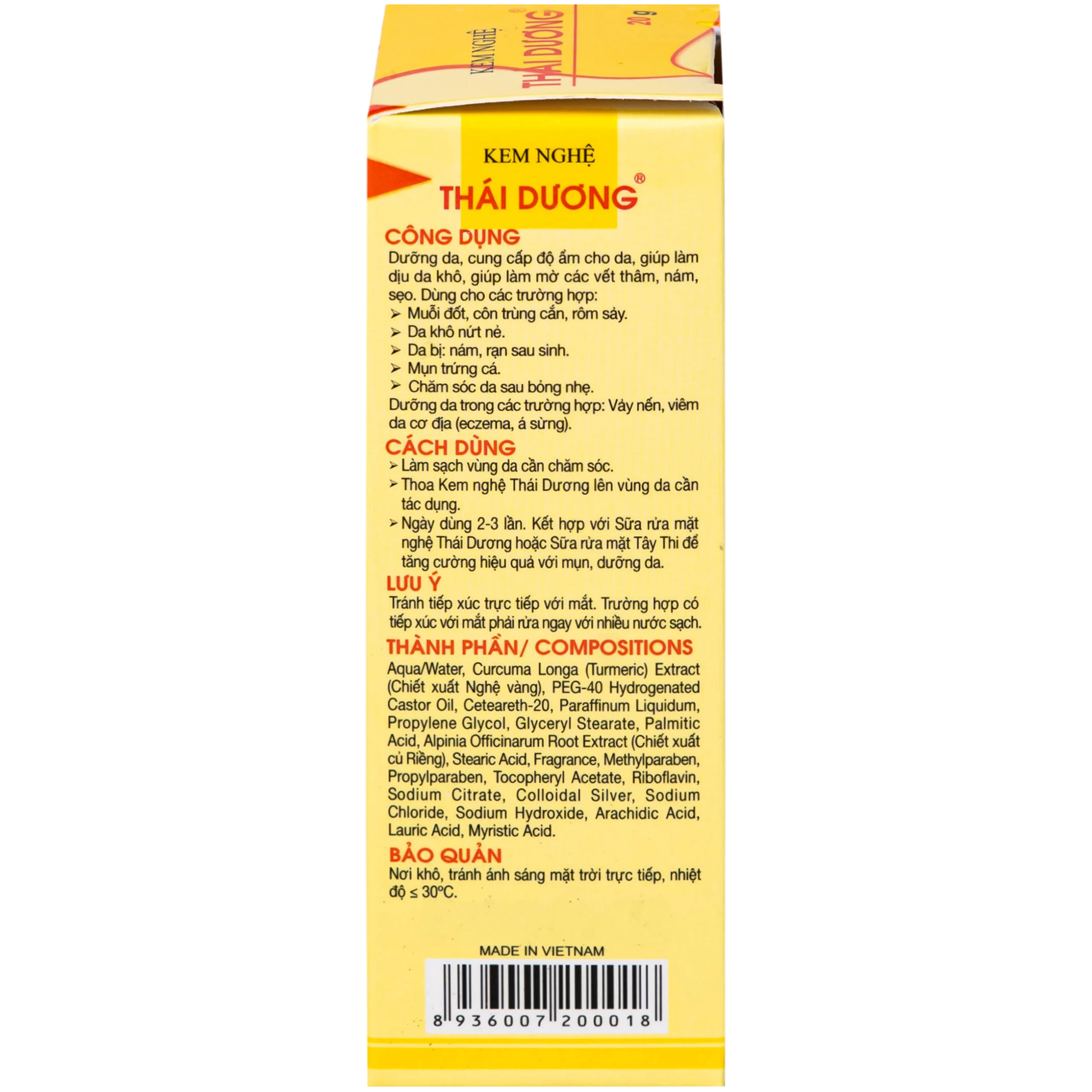 Kem bôi mờ thâm sẹo Thái Dương chứa nghệ, vitamin nano bạc 20g