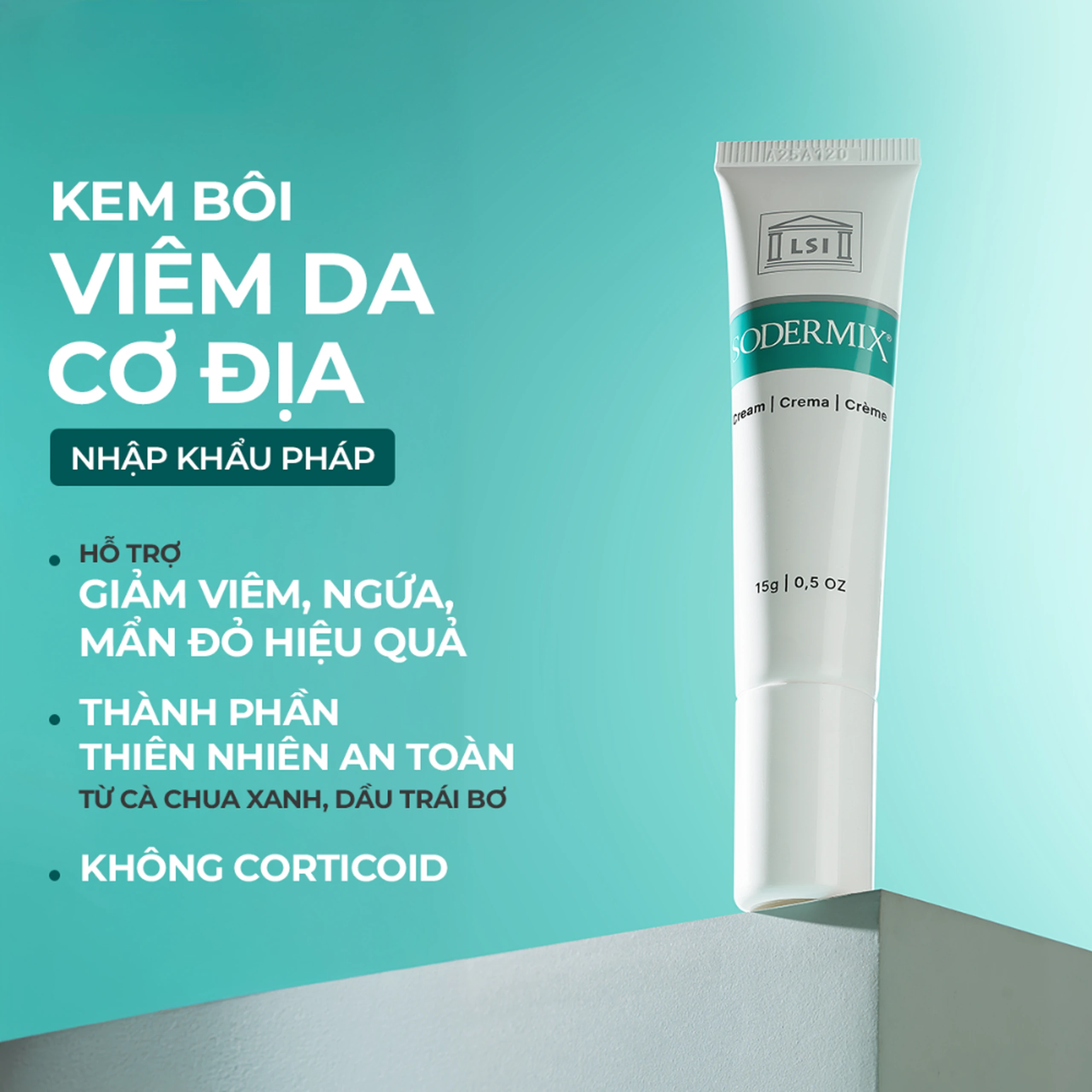 Kem bôi viêm da cơ địa Sodermix cream 15g giảm ngứa, bong tróc, vảy nến, tổ đỉa, viêm da do xạ trị 2