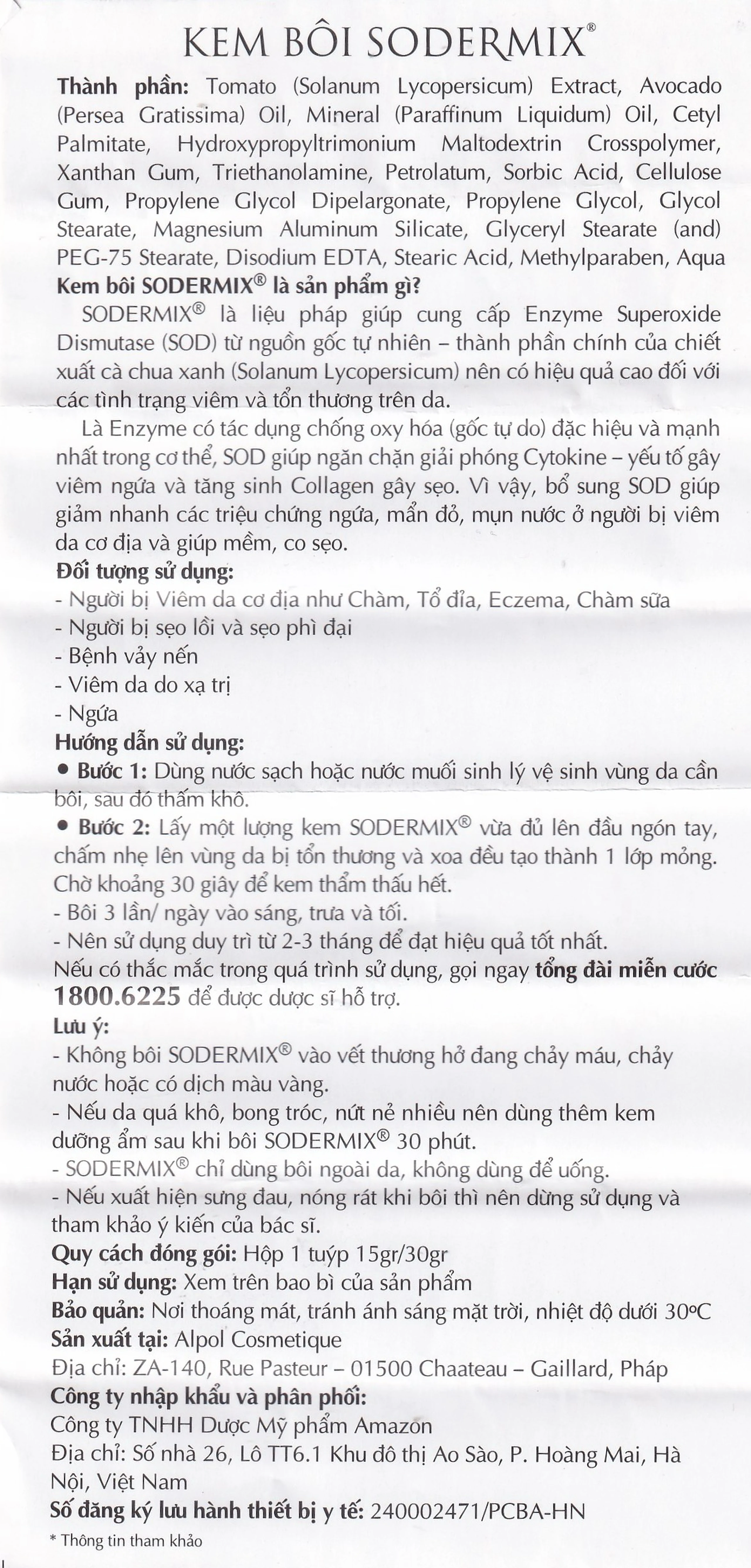 Kem bôi viêm da cơ địa Sodermix cream 15g giảm ngứa, bong tróc, vảy nến, tổ đỉa, viêm da do xạ trị