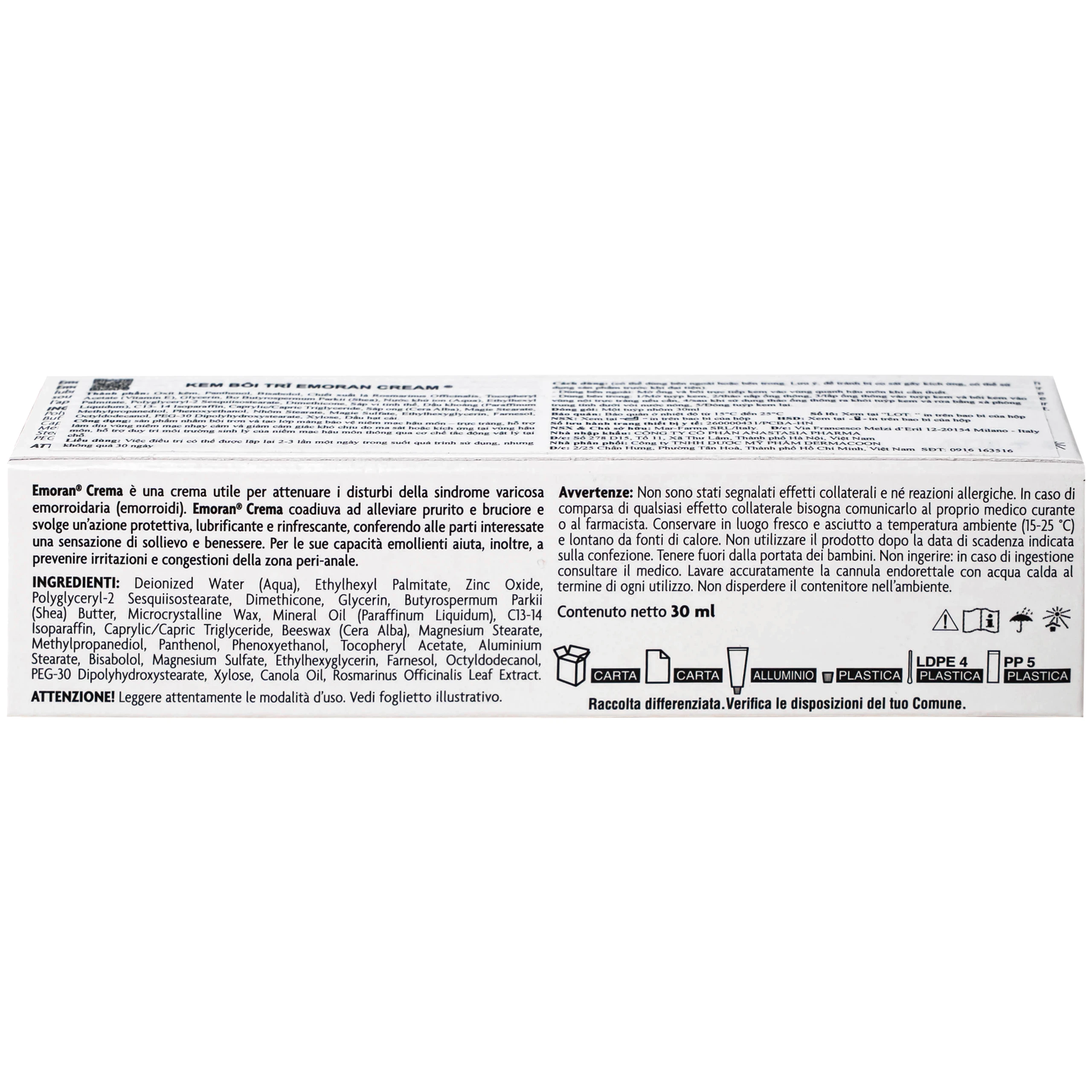 Kem bôi trĩ Emoran 30ml hỗ trợ điều trị trĩ và viêm trực tràng