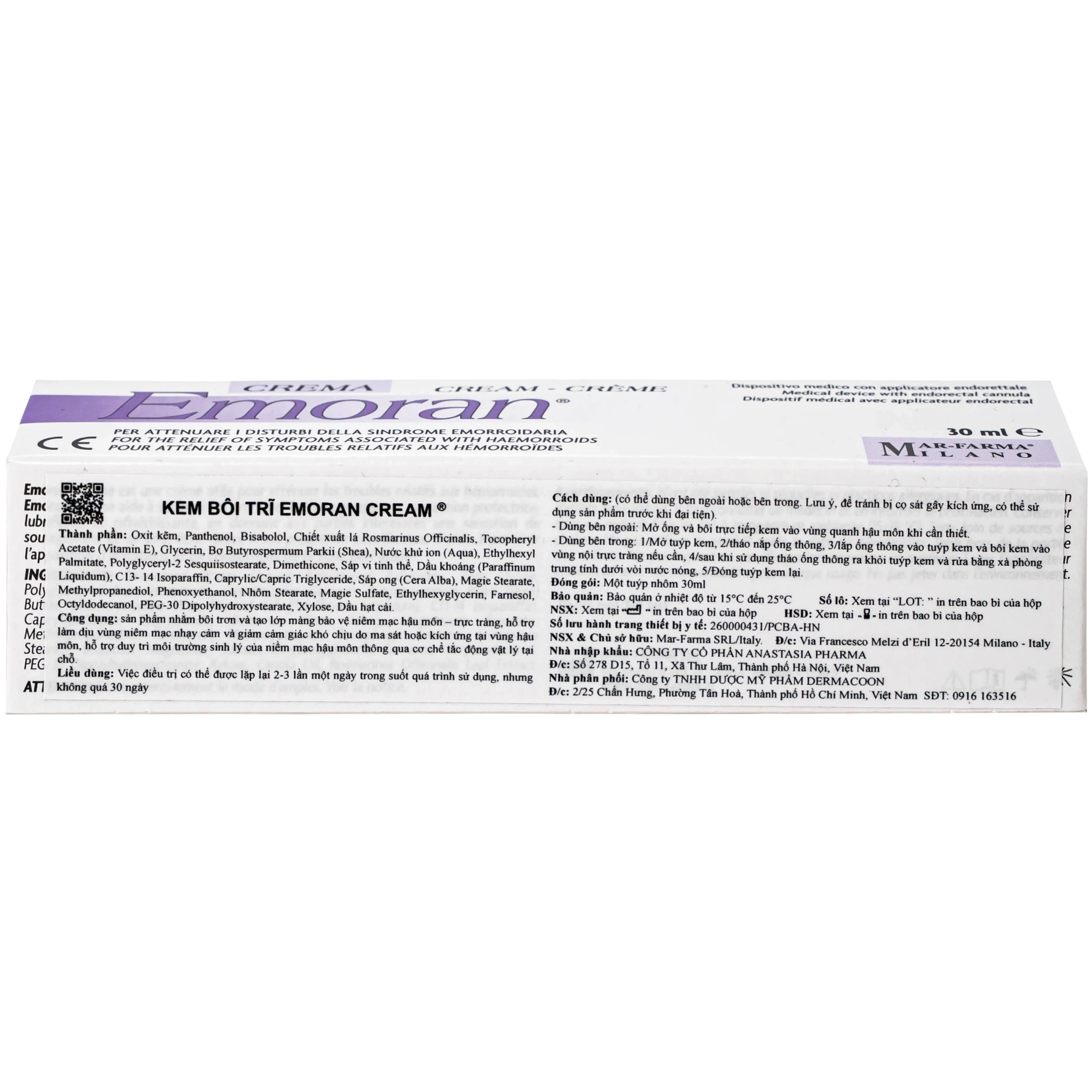 Kem bôi trĩ Emoran 30ml hỗ trợ điều trị trĩ và viêm trực tràng