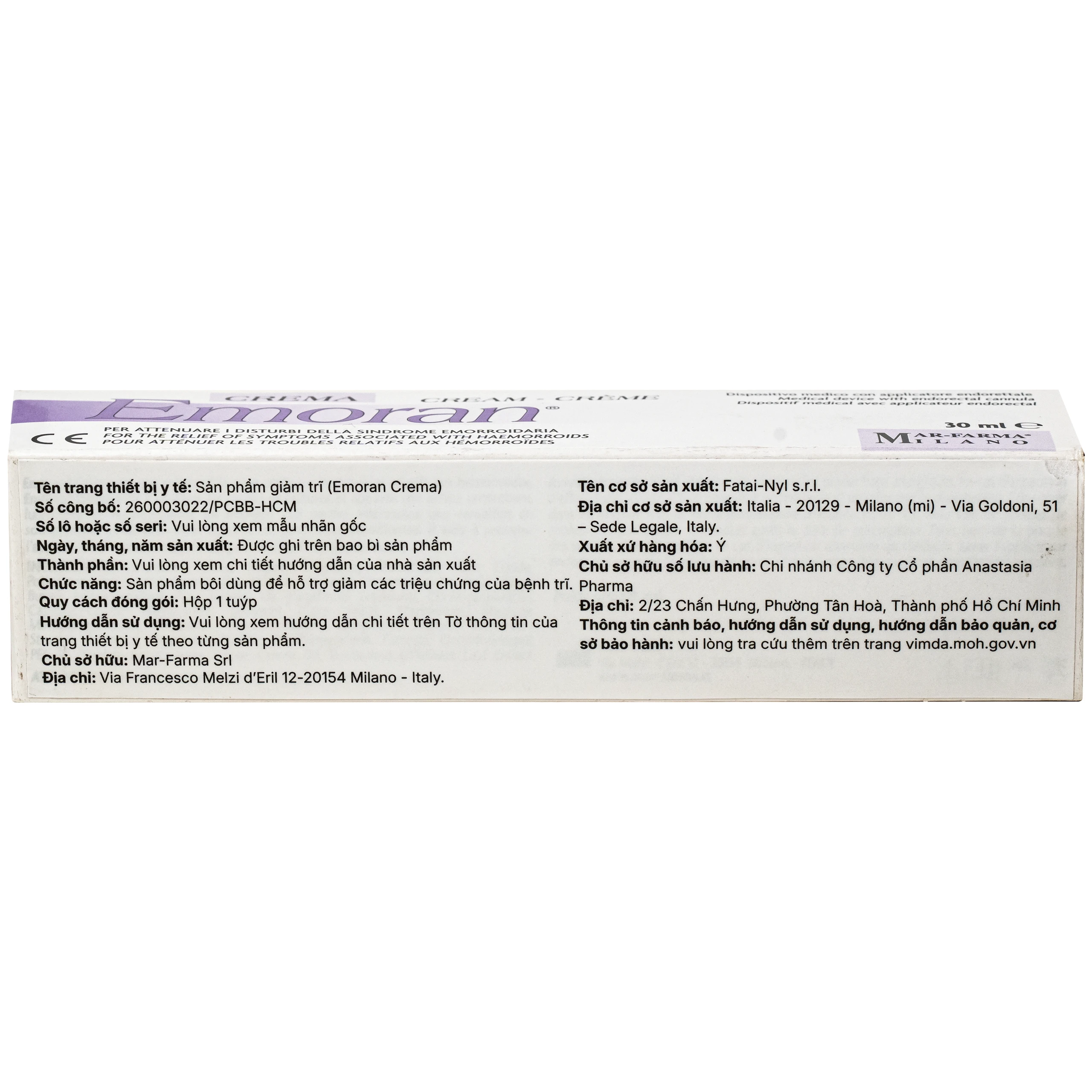 Kem bôi trĩ Emoran hỗ trợ điều trị trĩ và viêm trực tràng (30ml) 5