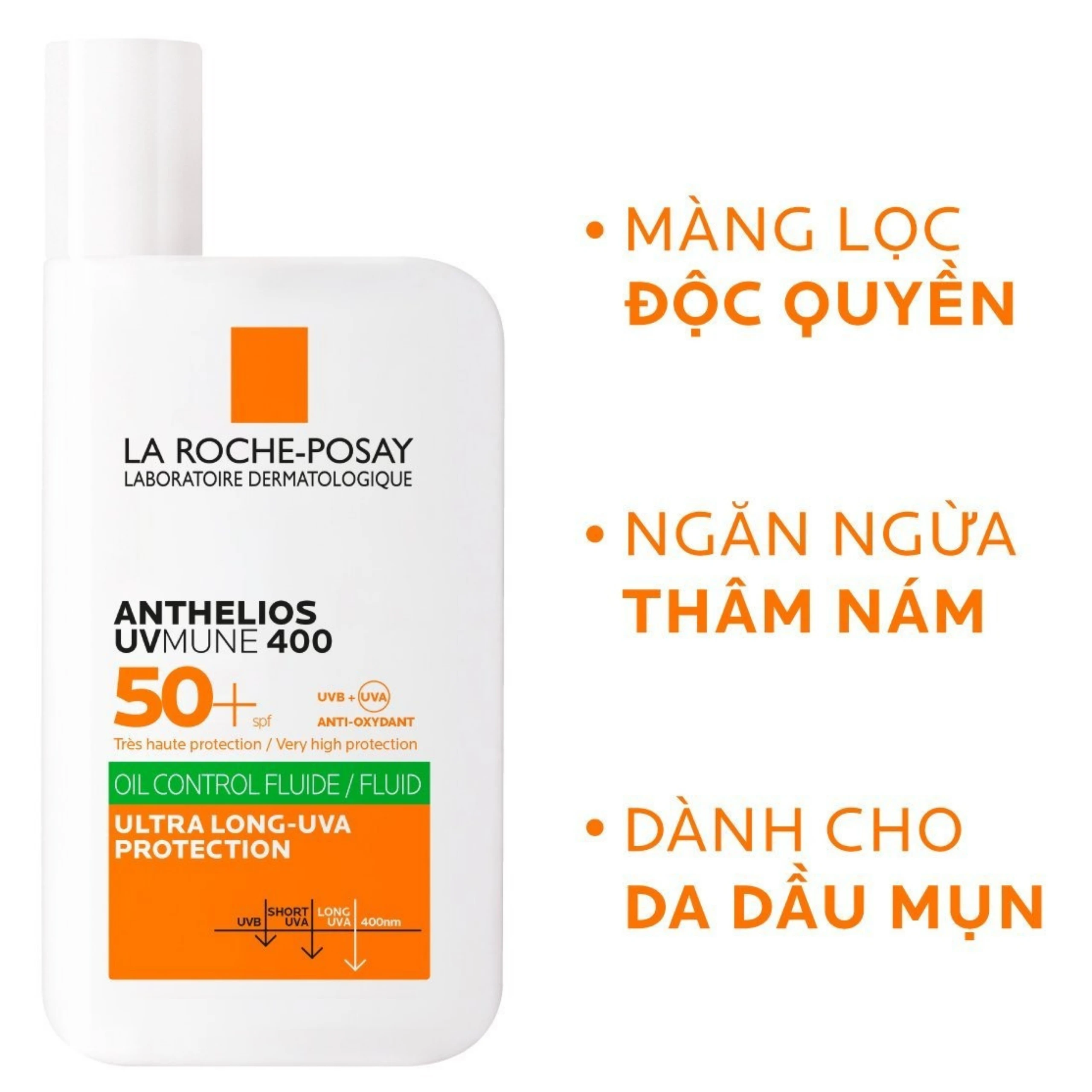 Kem chống nắng La Roche-Posay Anthelios UVMune 400 Oil Control Fluid SPF50+ PA++++ dành cho da dầu mụn (50ml)