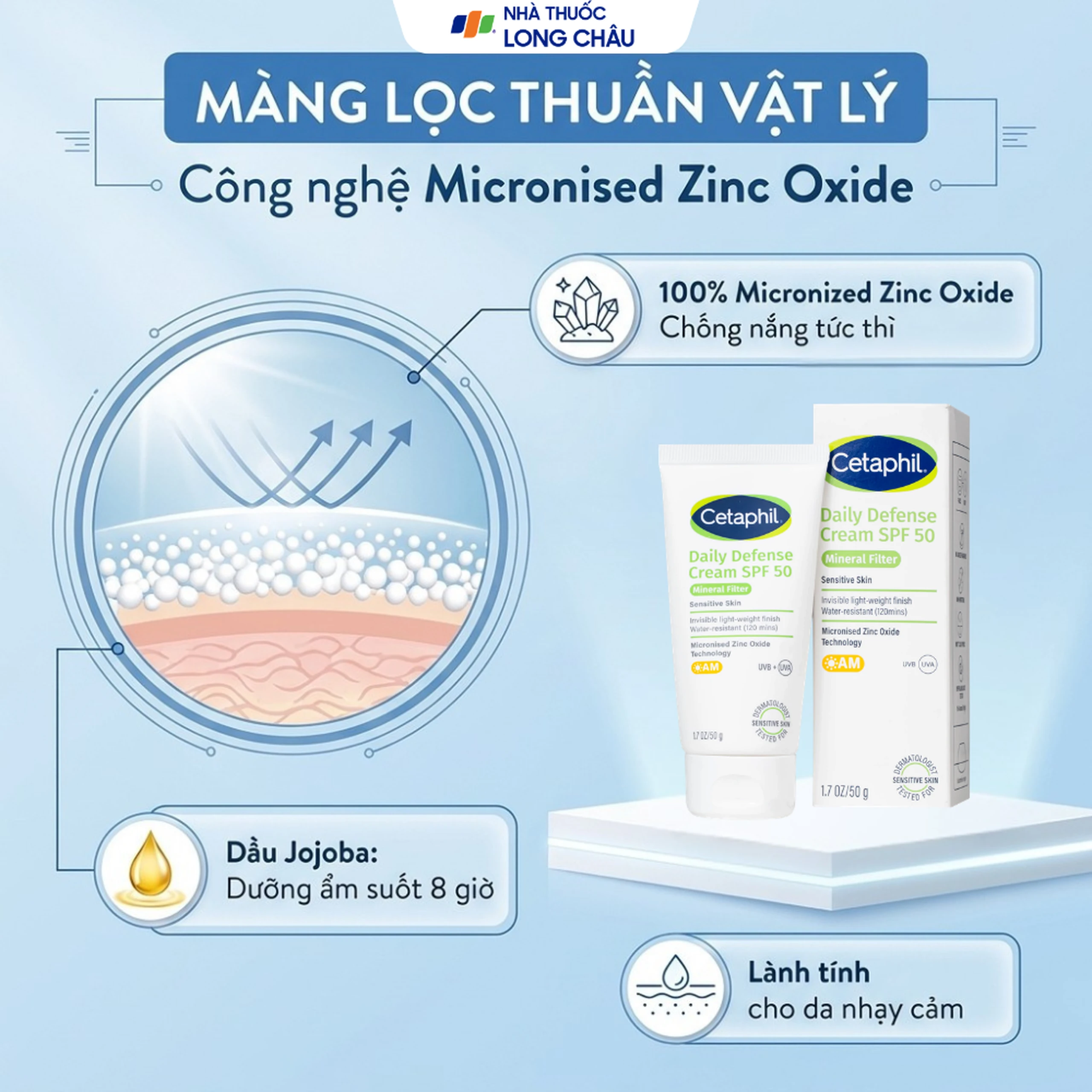 Kem chống nắng dưỡng ẩm 2in1 Cetaphil Daily Defense Cream SPF 50 50g 4