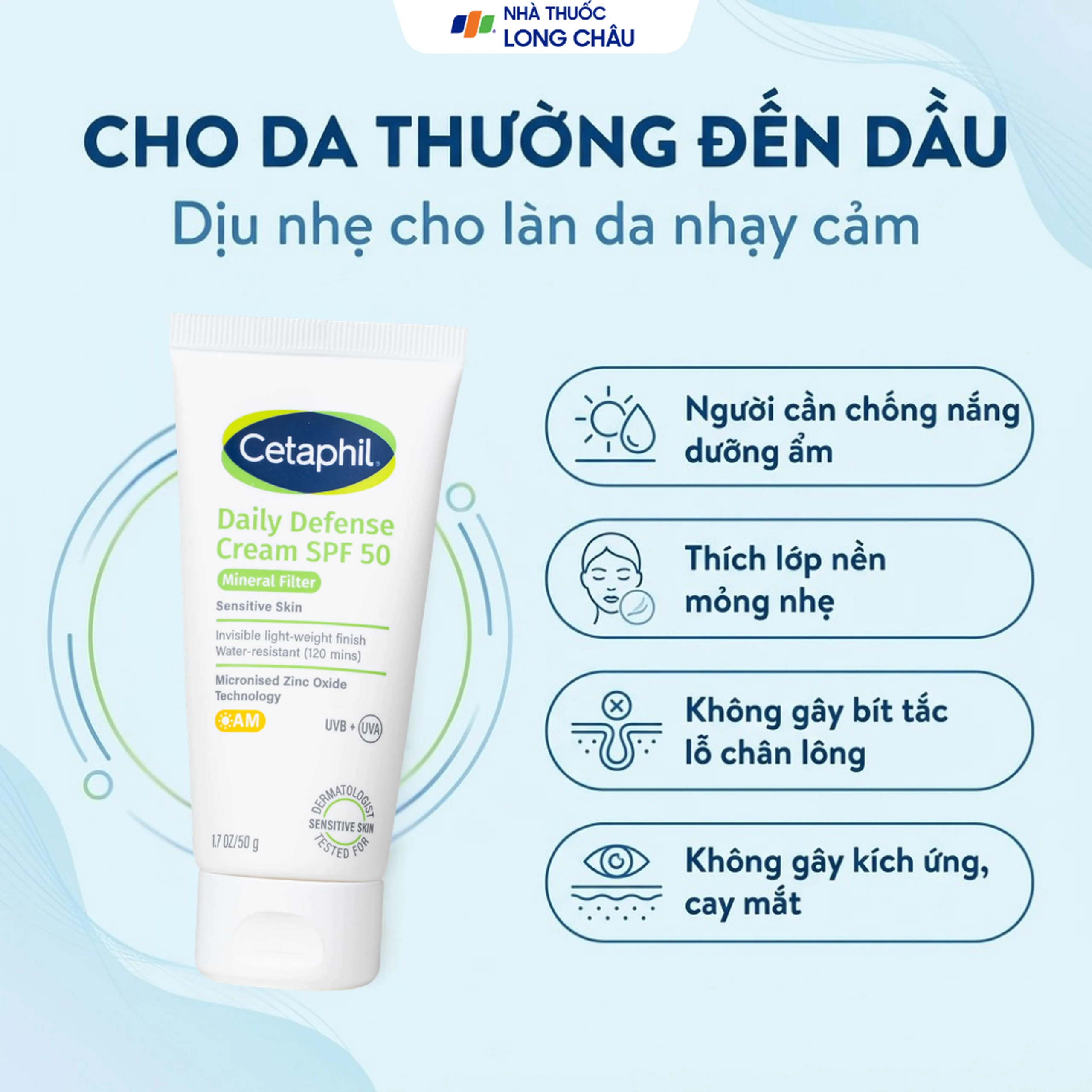 Kem chống nắng dưỡng ẩm 2in1 Cetaphil Daily Defense Cream SPF 50 50g 6