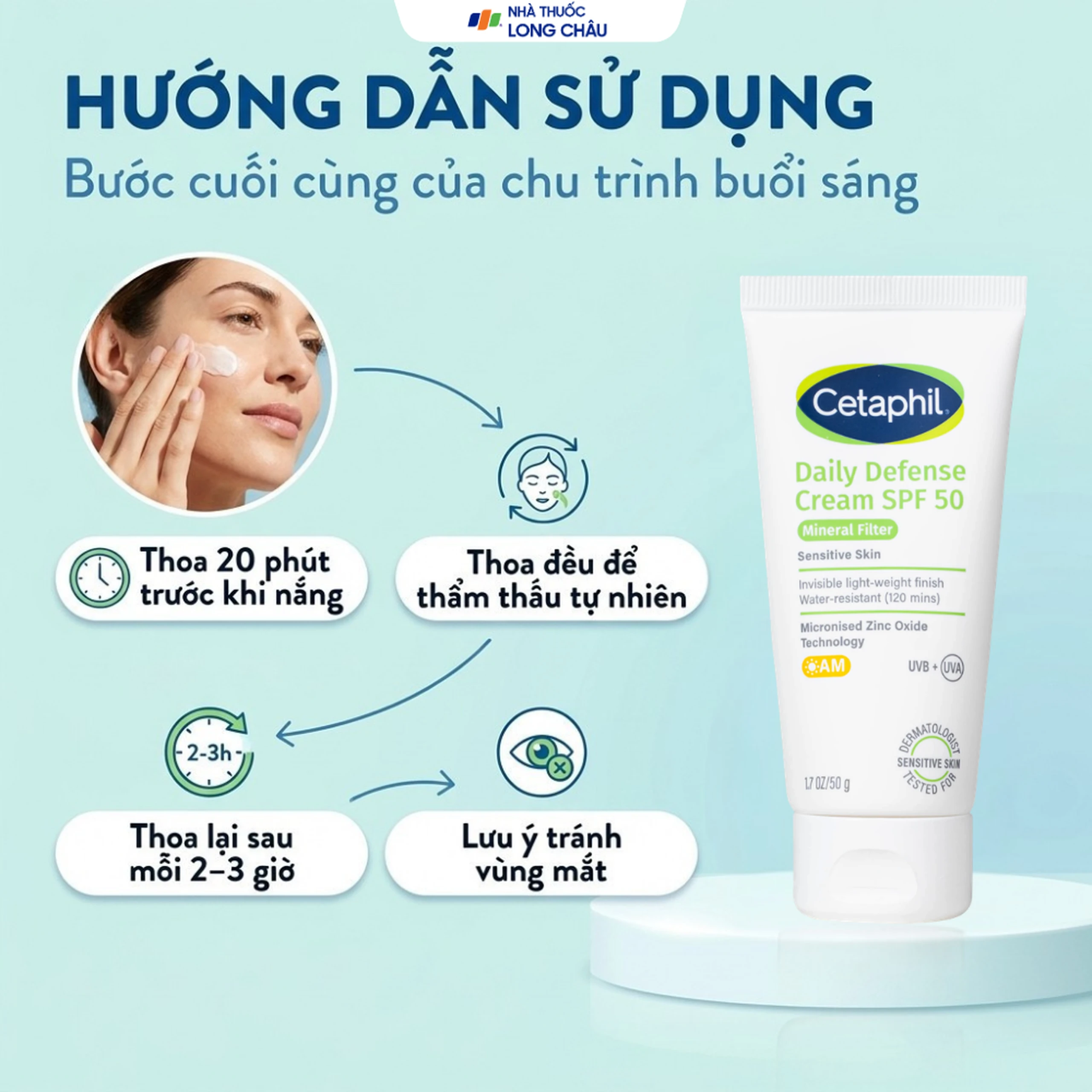 Kem chống nắng dưỡng ẩm 2in1 Cetaphil Daily Defense Cream SPF 50 50g 7