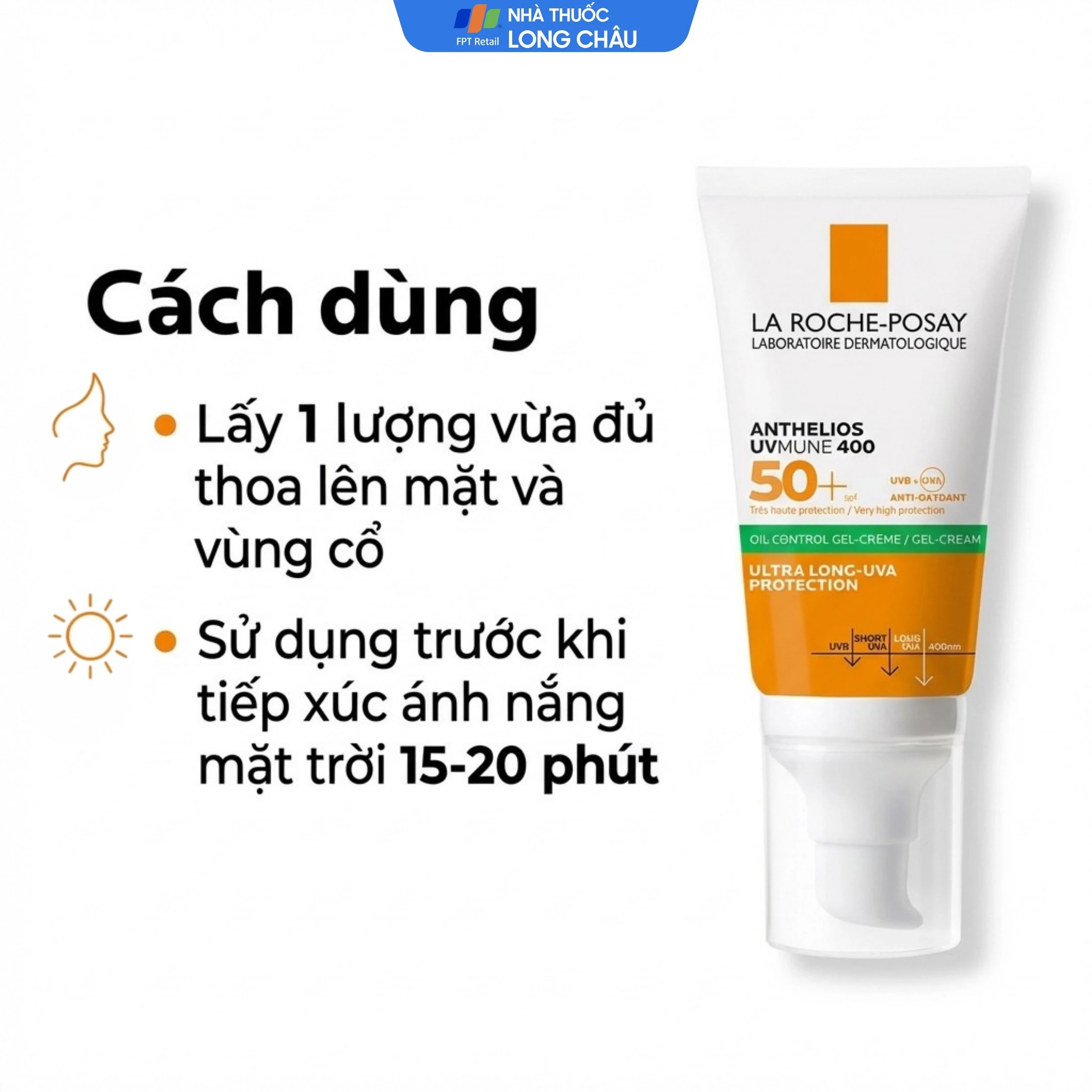 Kem chống nắng La Roche-Posay Anthelios UVMune 400 SPF 50+ Oil Control Gel-Cream giảm bóng nhờn và chống UVA/UVB (50ml)