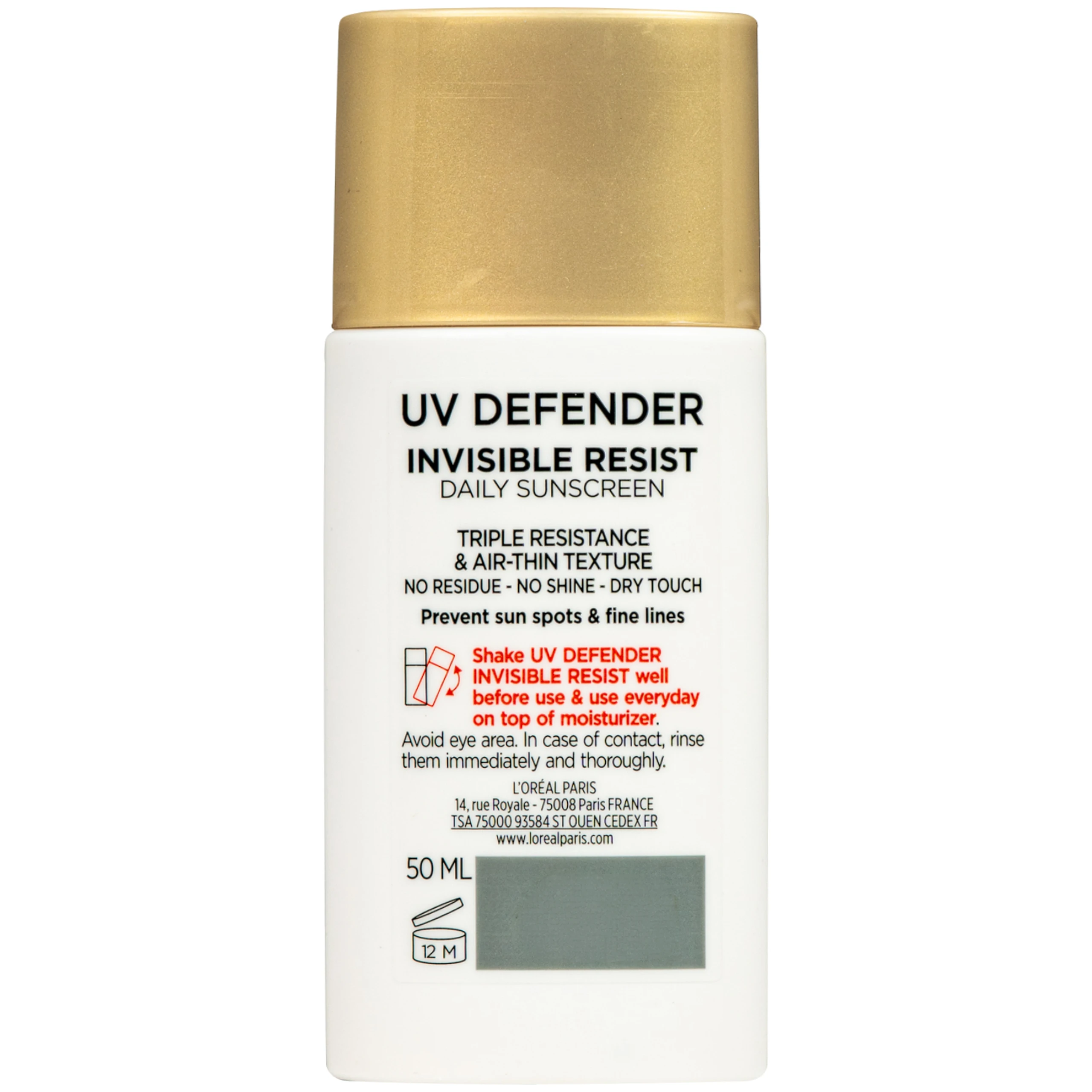 Kem chống nắng L’Oréal UV Defender Invisible Resist Daily SPF 50+ PA++++ bảo vệ da (50ml) 7