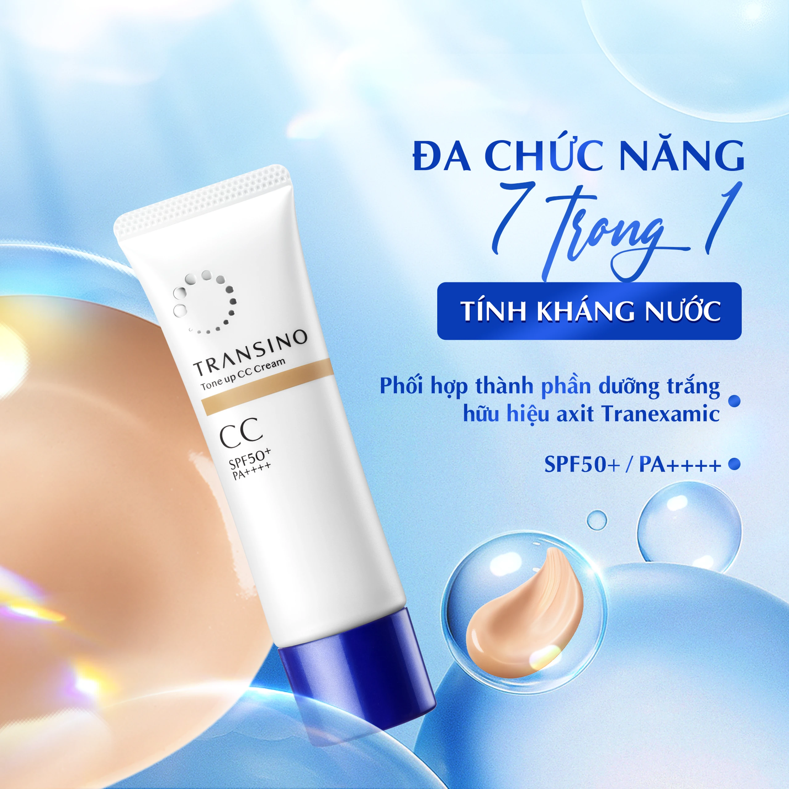 Kem chống nắng nâng tông trắng sáng Transino tone up cc cream SPF 50+ PA++++ hộp 30g
