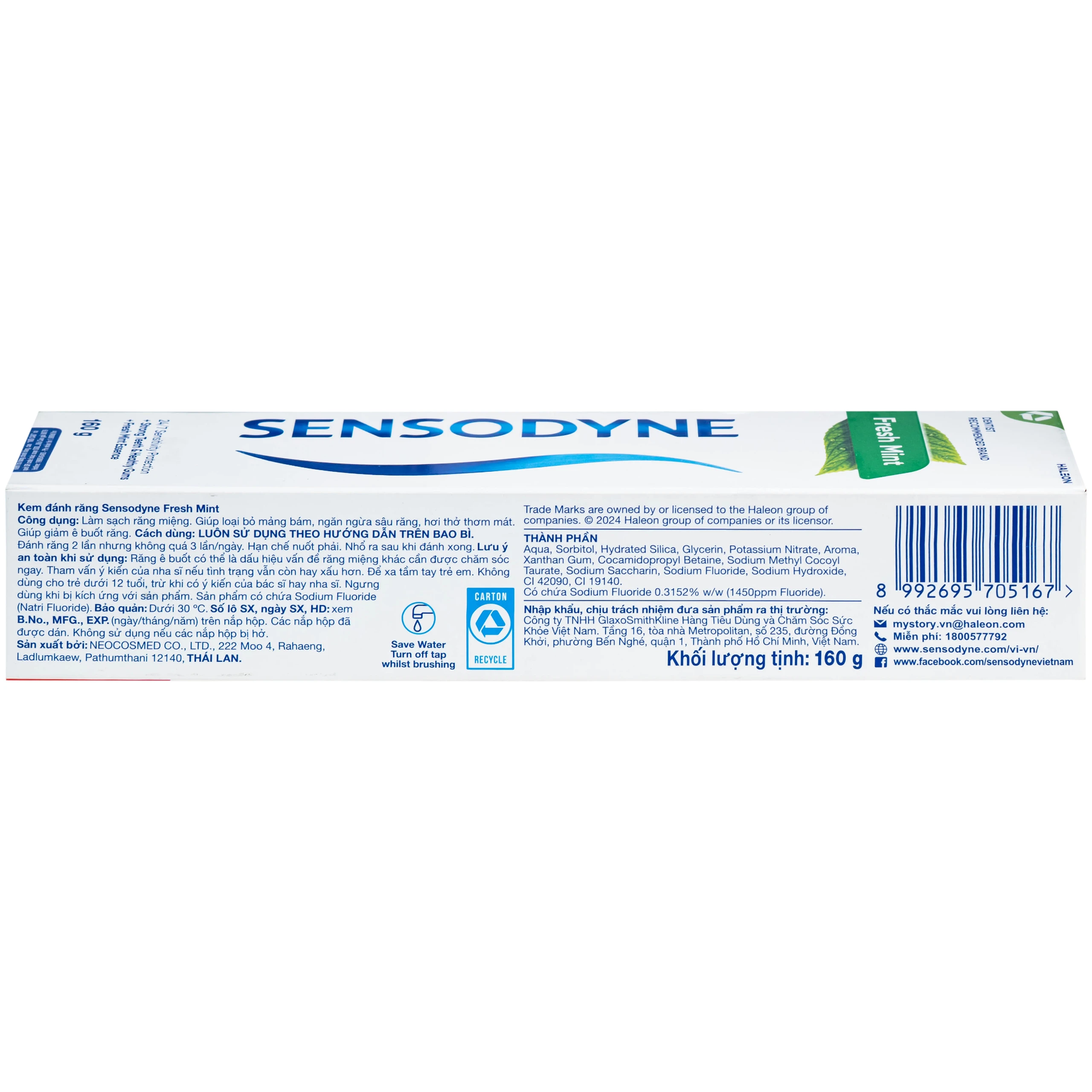 Kem đánh răng Sensodyne fresh mint bạc hà thơm mát (160g) 3