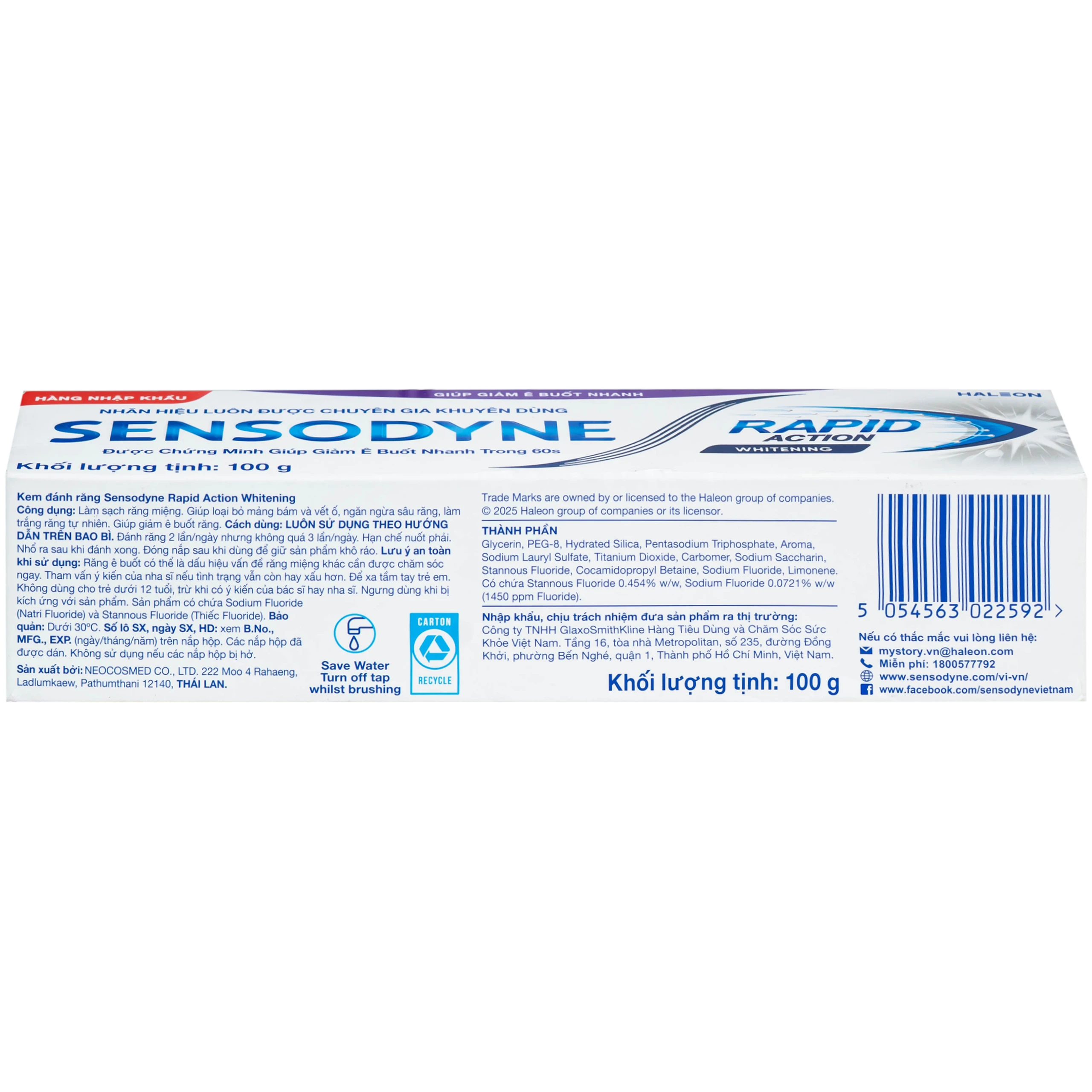 Kem đánh răng Sensodyne rapid action whitening giúp giảm ê buốt nhanh và làm trắng răng (100g) 4