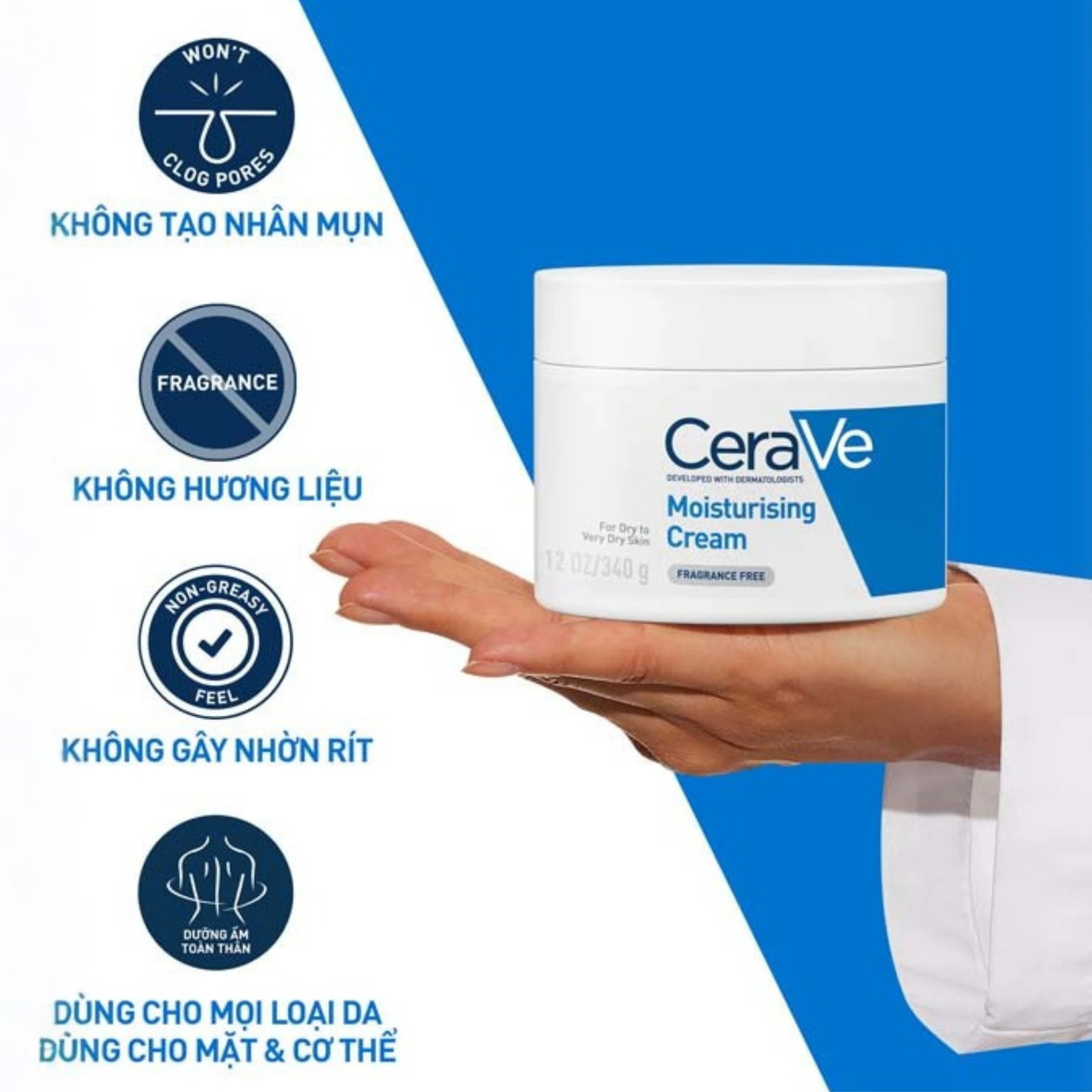 Kem dưỡng ẩm cho da khô Cerave Moisturising Cream 340g