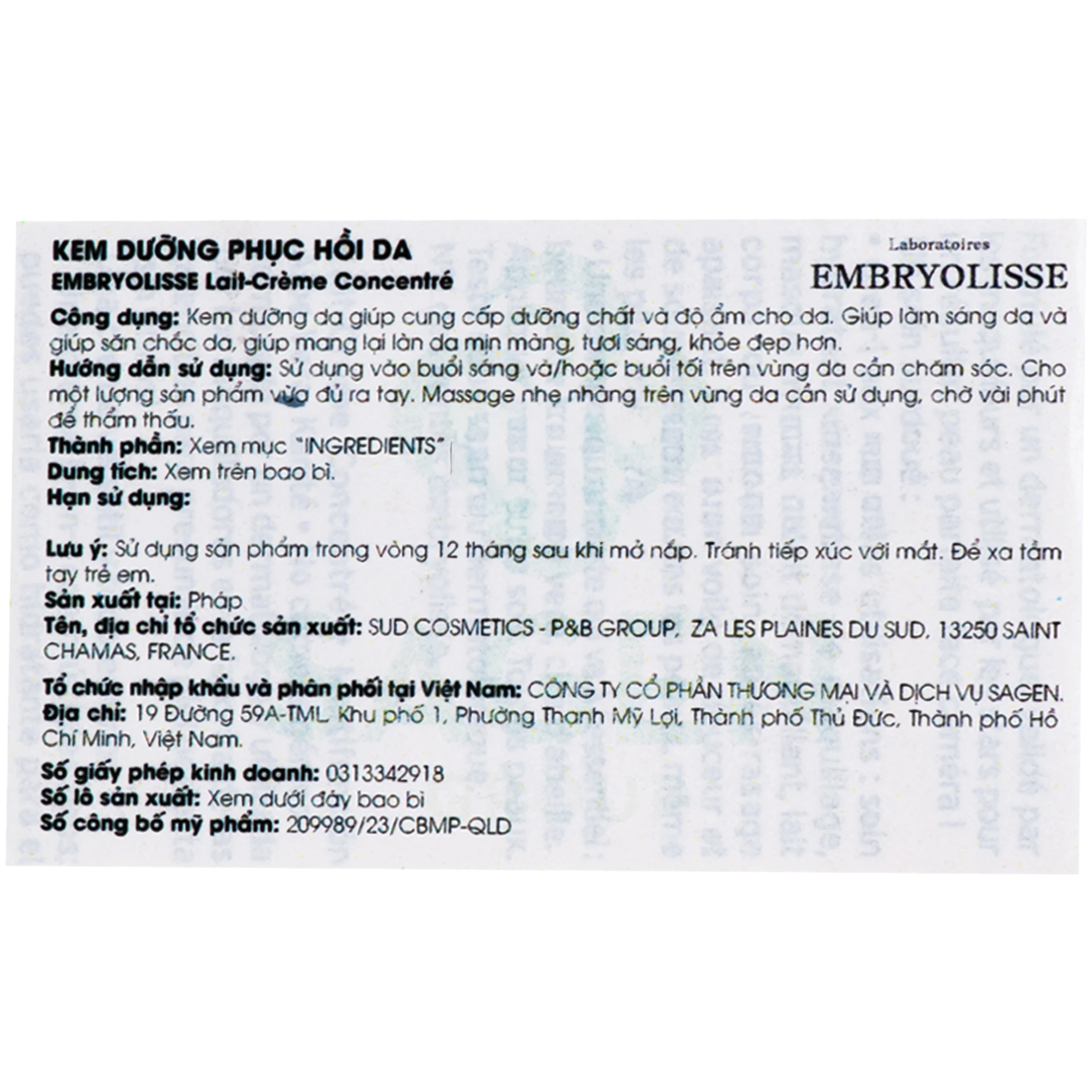 Kem dưỡng ẩm phục hồi da Embryolisse Lait-Crème Concentré hộp (30ml) 8