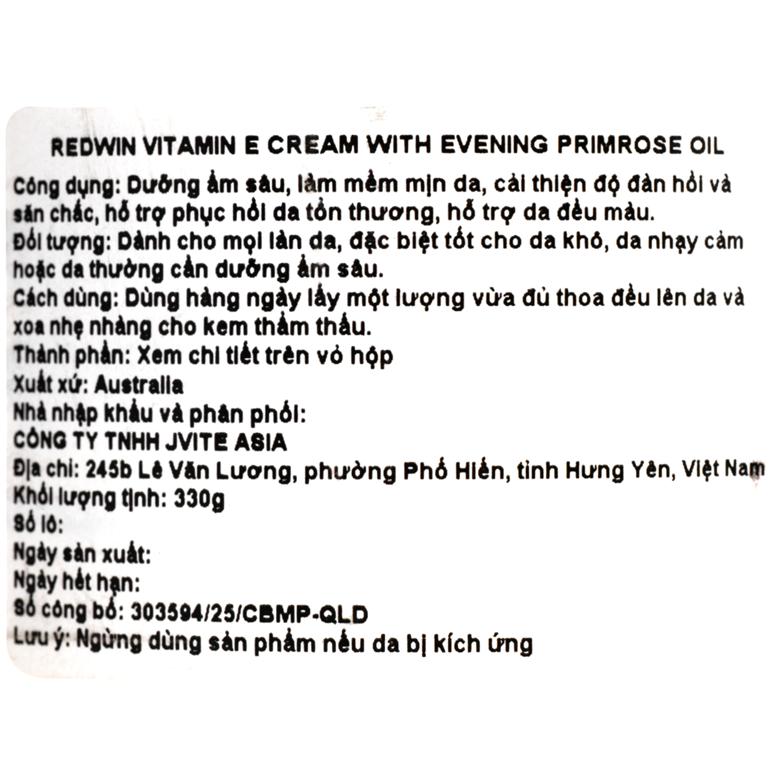 Kem dưỡng ẩm Vitamin E phục hồi da khô nứt nẻ Redwin hủ (330g) 3