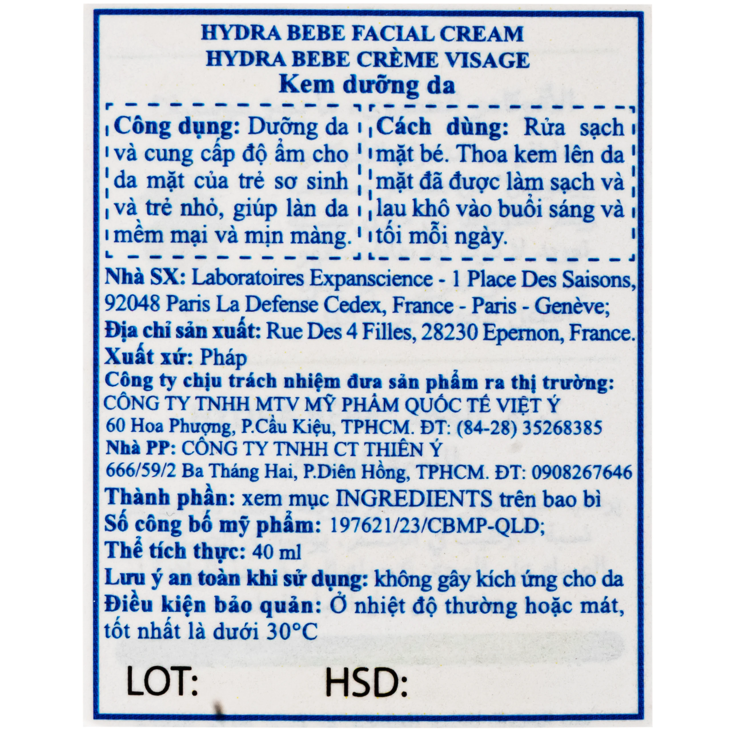 Kem dưỡng da mặt cho bé Mustela Hydra Bebe Facial Cream (40ml) 6