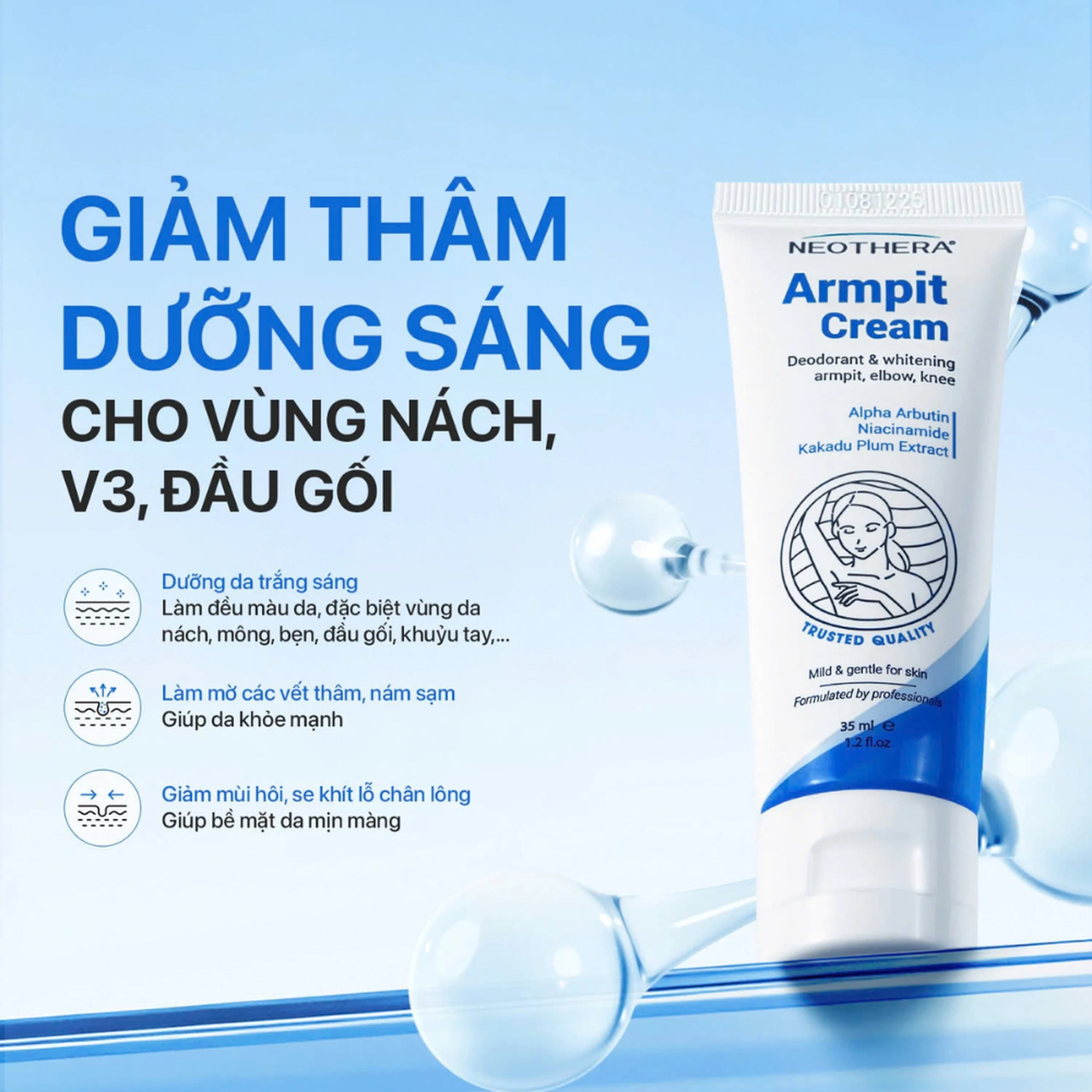 Kem giảm thâm vùng nách, mông, bikini Neothera Armpit Cream La Beaute 35ml dưỡng trắng da 2