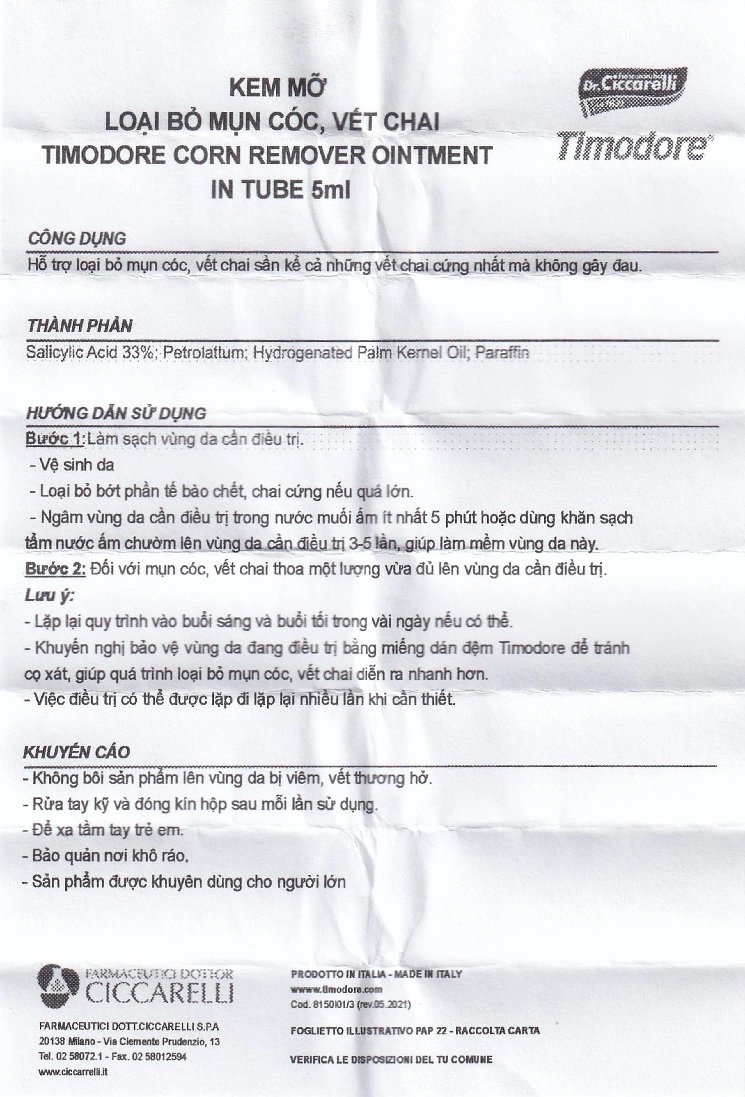Kem bôi mụn cóc Timodore 5ml hỗ trợ loại bỏ mụn cóc, vết chai sần