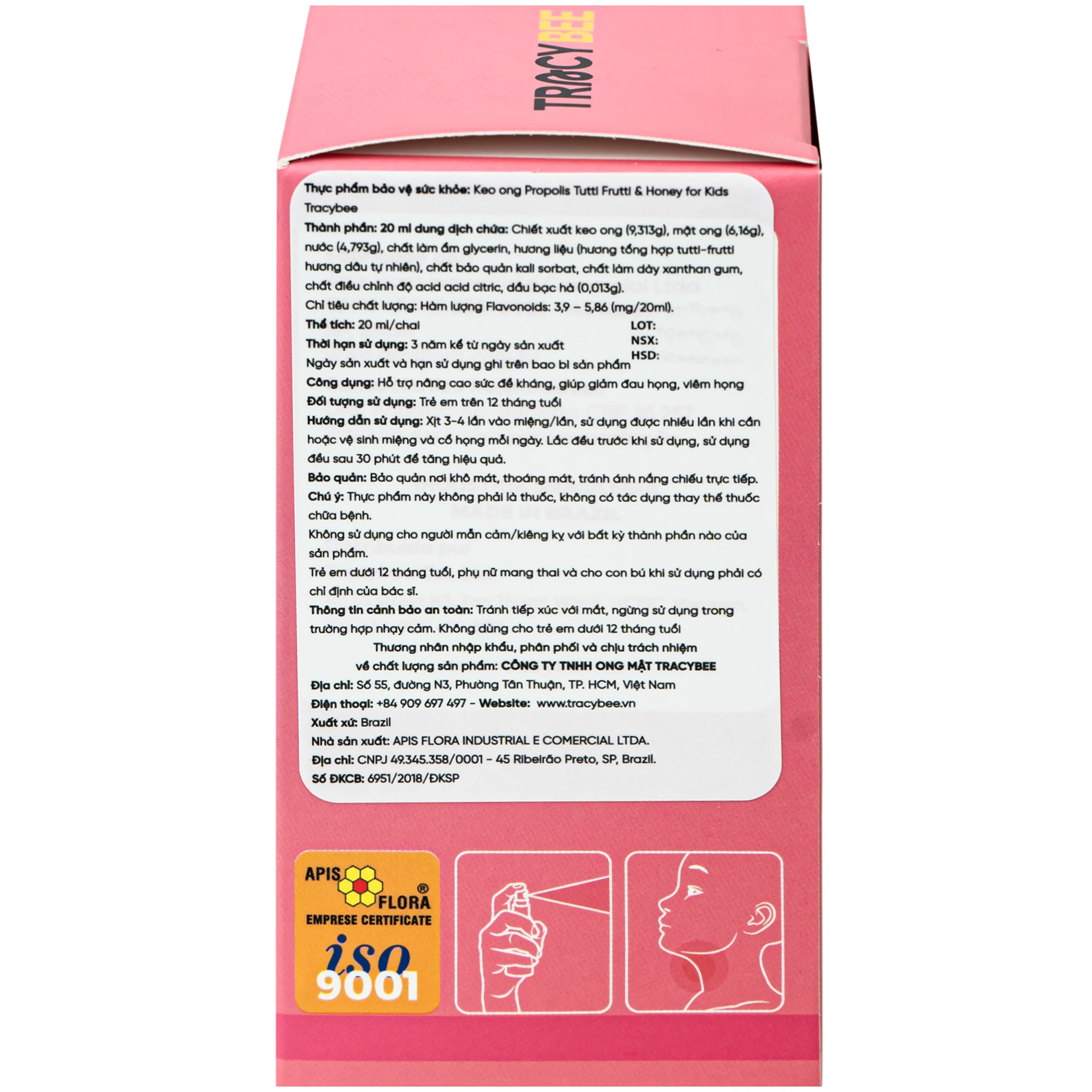 Keo ong giúp giảm viêm họng cho trẻ từ 12 tháng tuổi Propolis Tutti Frutti & Honey For Kids Tracybee (20ml) 3
